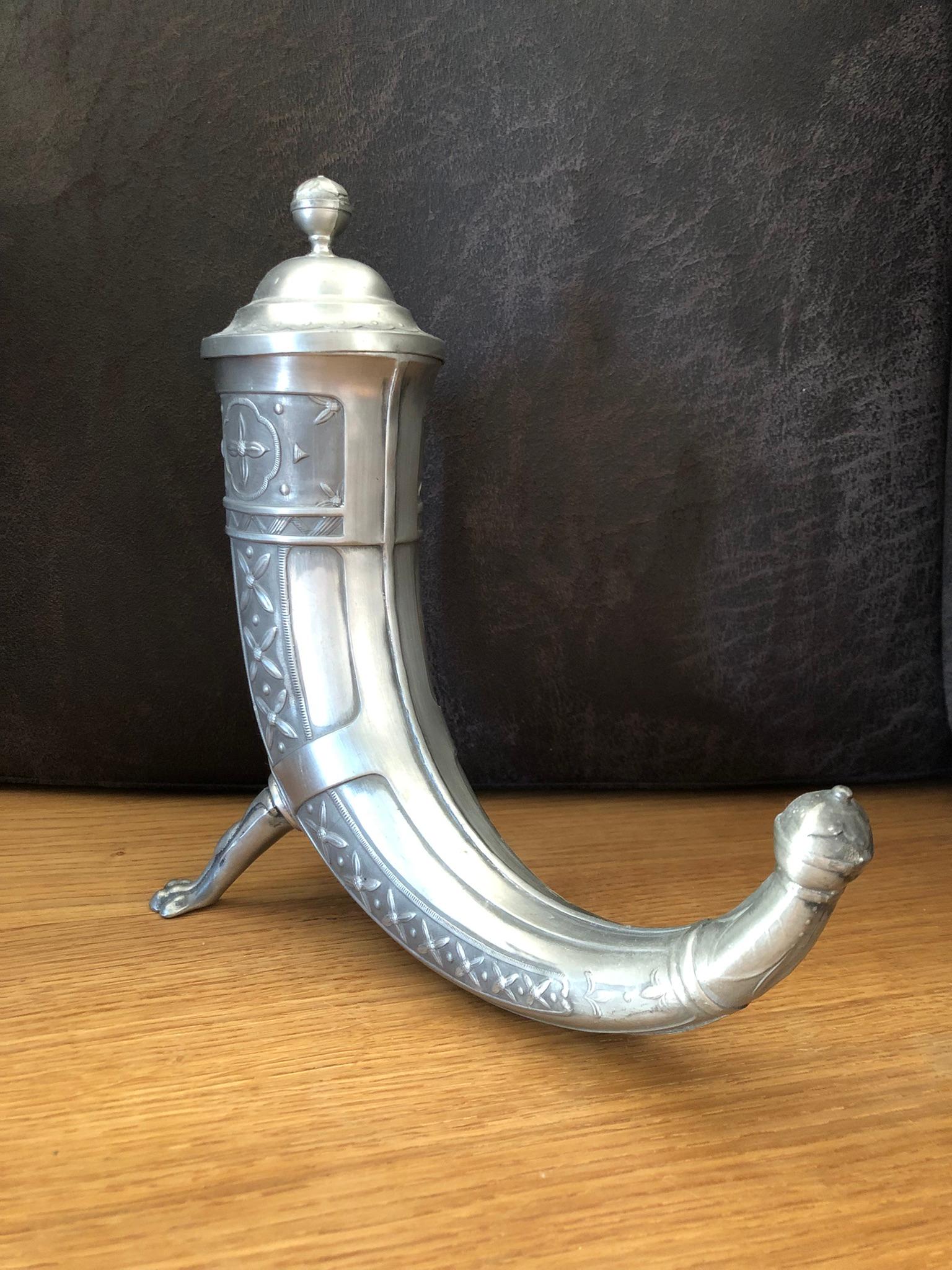 European Pewter Norwegian Viking Drinking Horn/Goblet For Sale