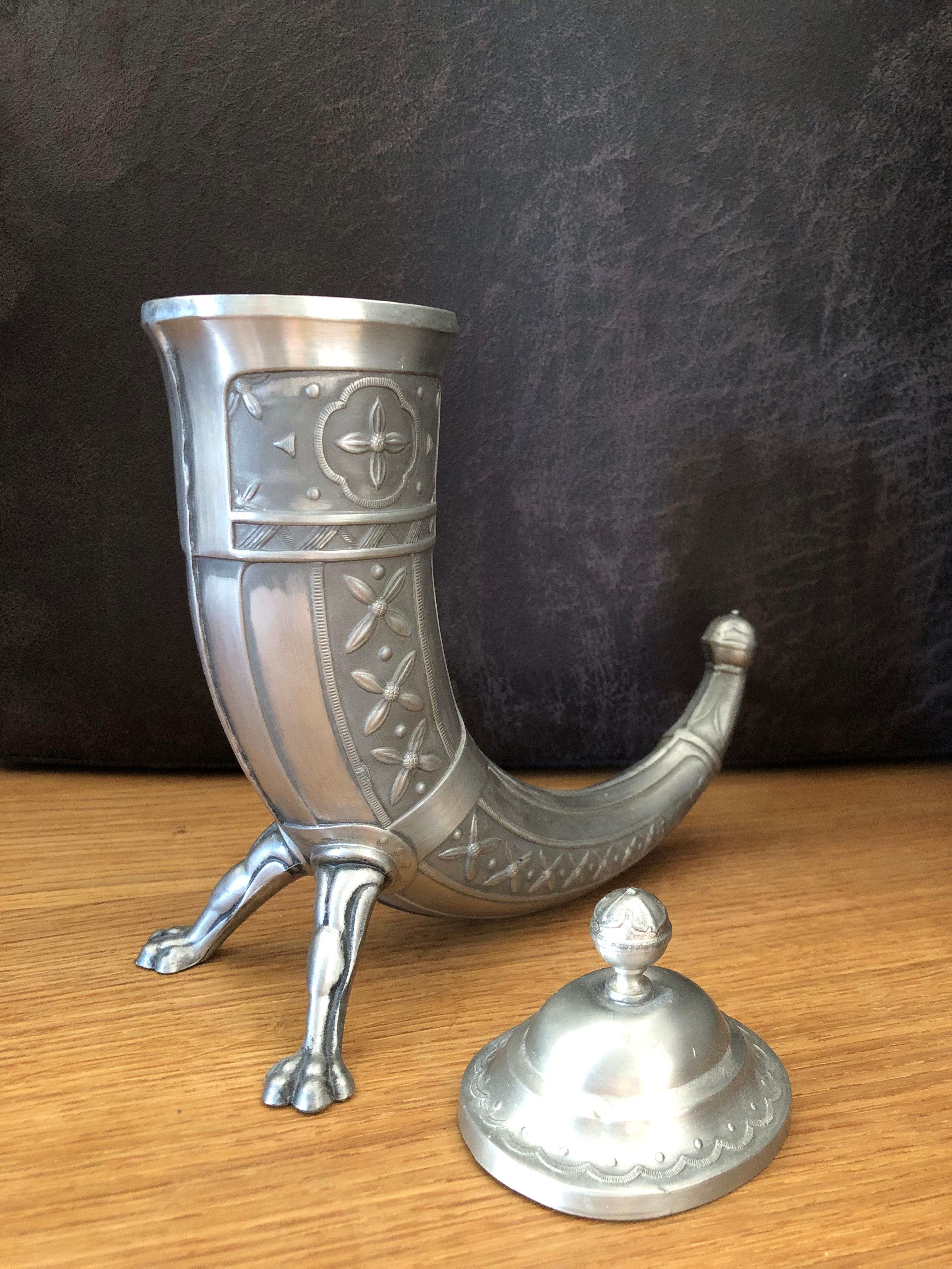 Mid-20th Century Pewter Norwegian Viking Drinking Horn/Goblet For Sale