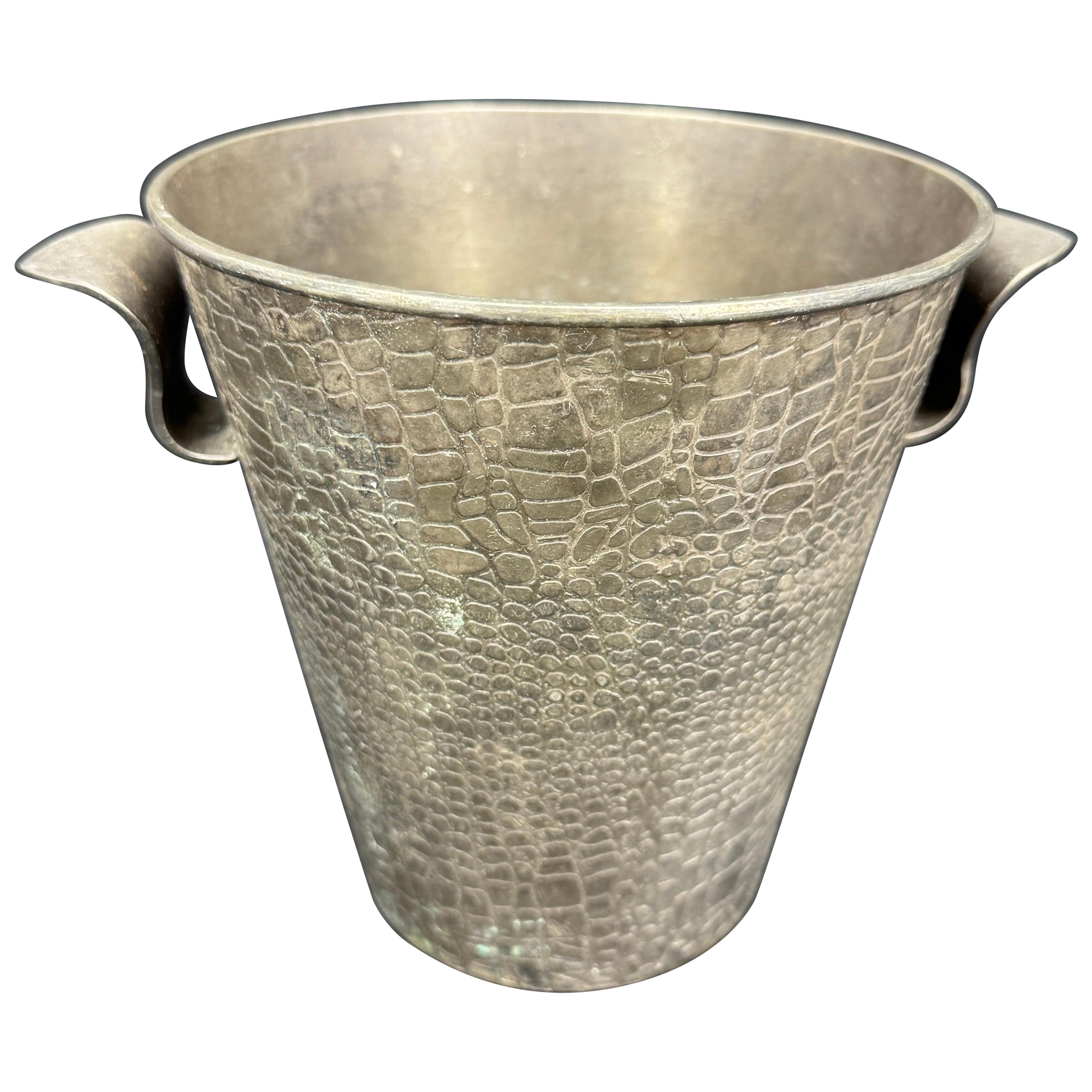 Pewter Patinated Brass Faux Crocodile Planter Pot Wine Cooler For Sale