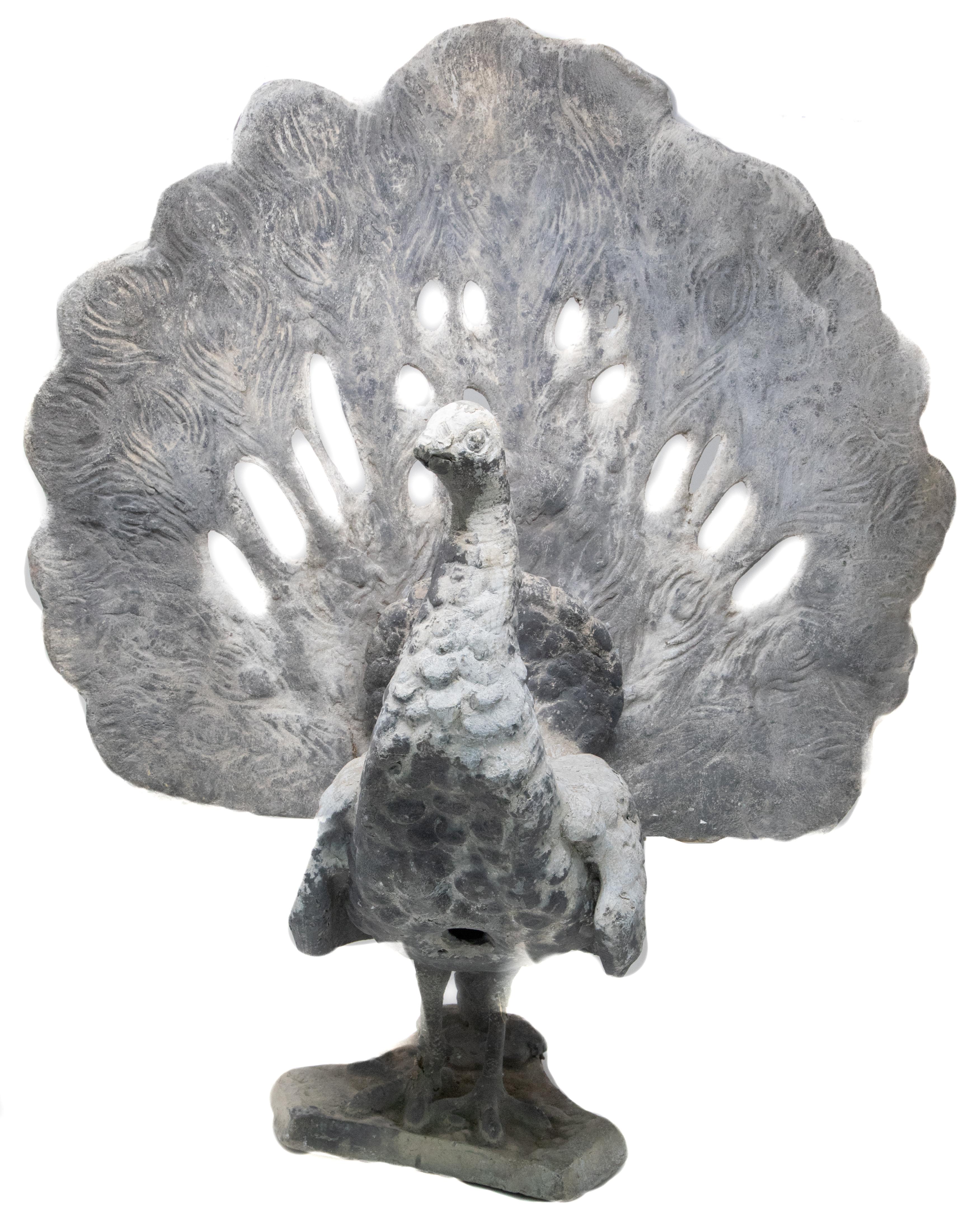 Pewter Peacock Garden Statue For Sale 1