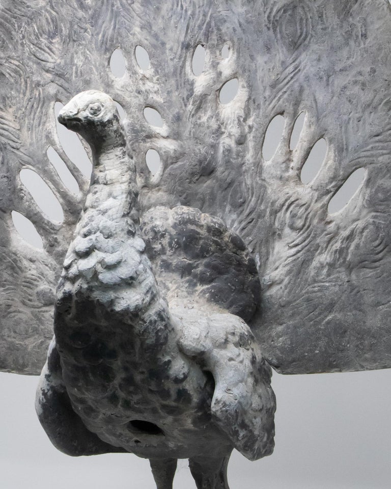 Pewter Peacock Garden Statue For Sale at 1stDibs