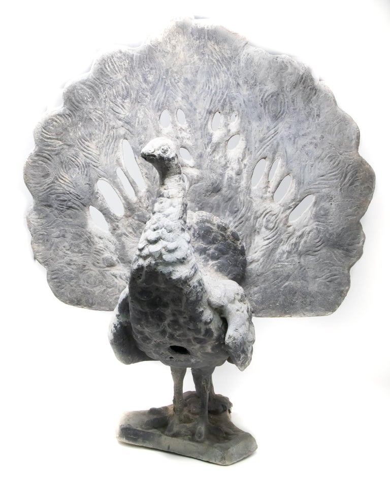 Pewter Peacock Garden Statue For Sale at 1stDibs
