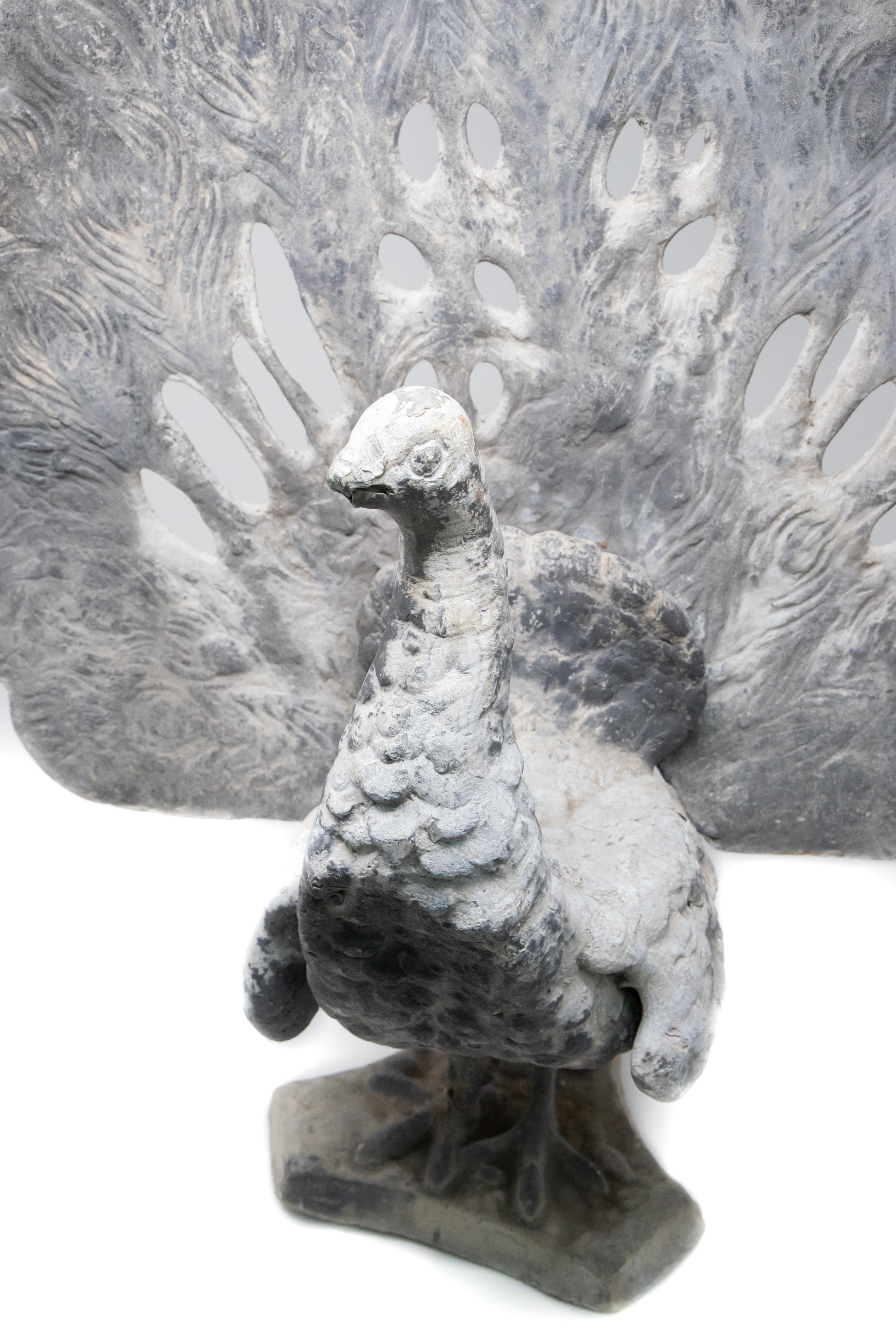 Pewter Peacock Garden Statue For Sale 5