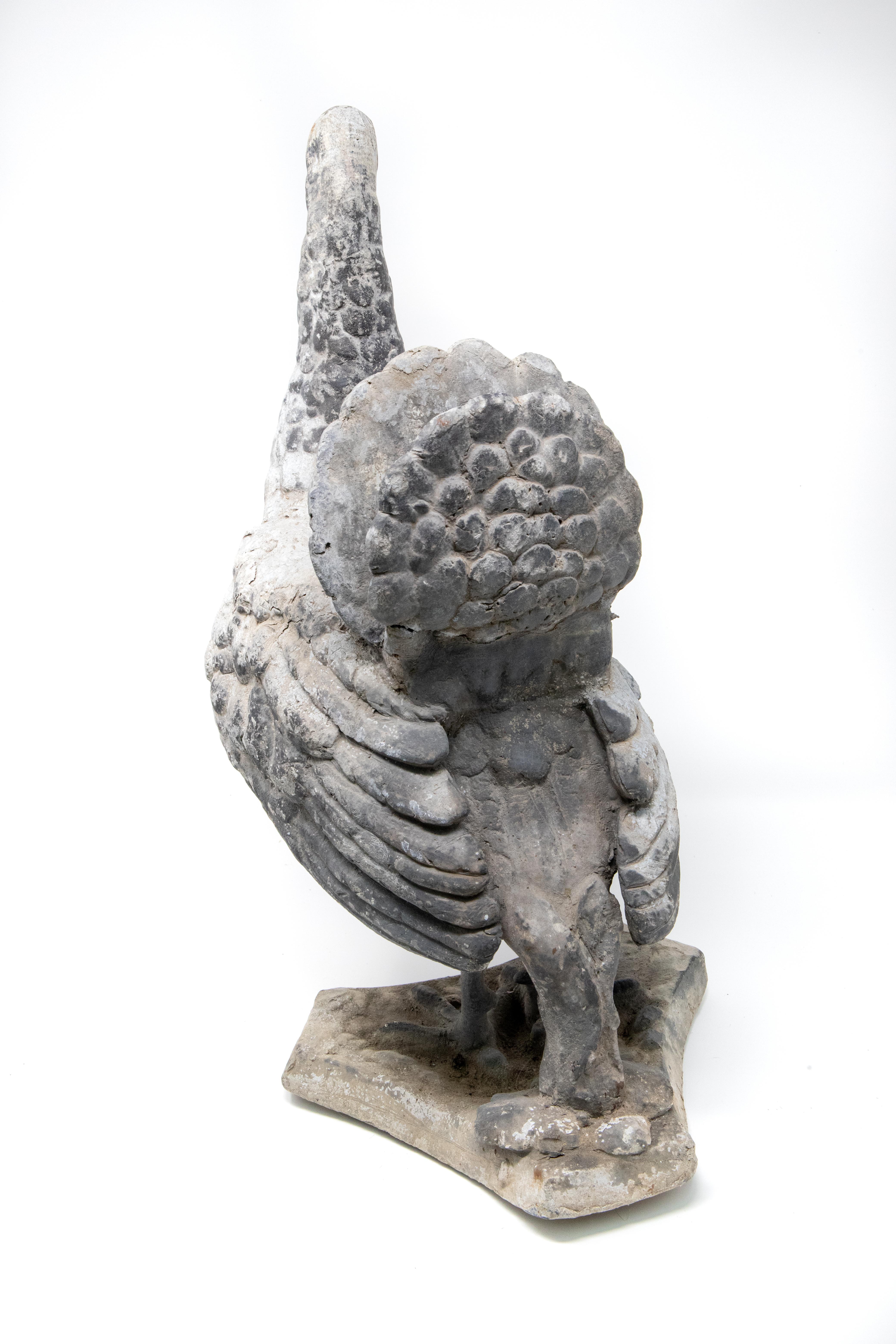 Arts and Crafts Pewter Peacock Garden Statue For Sale