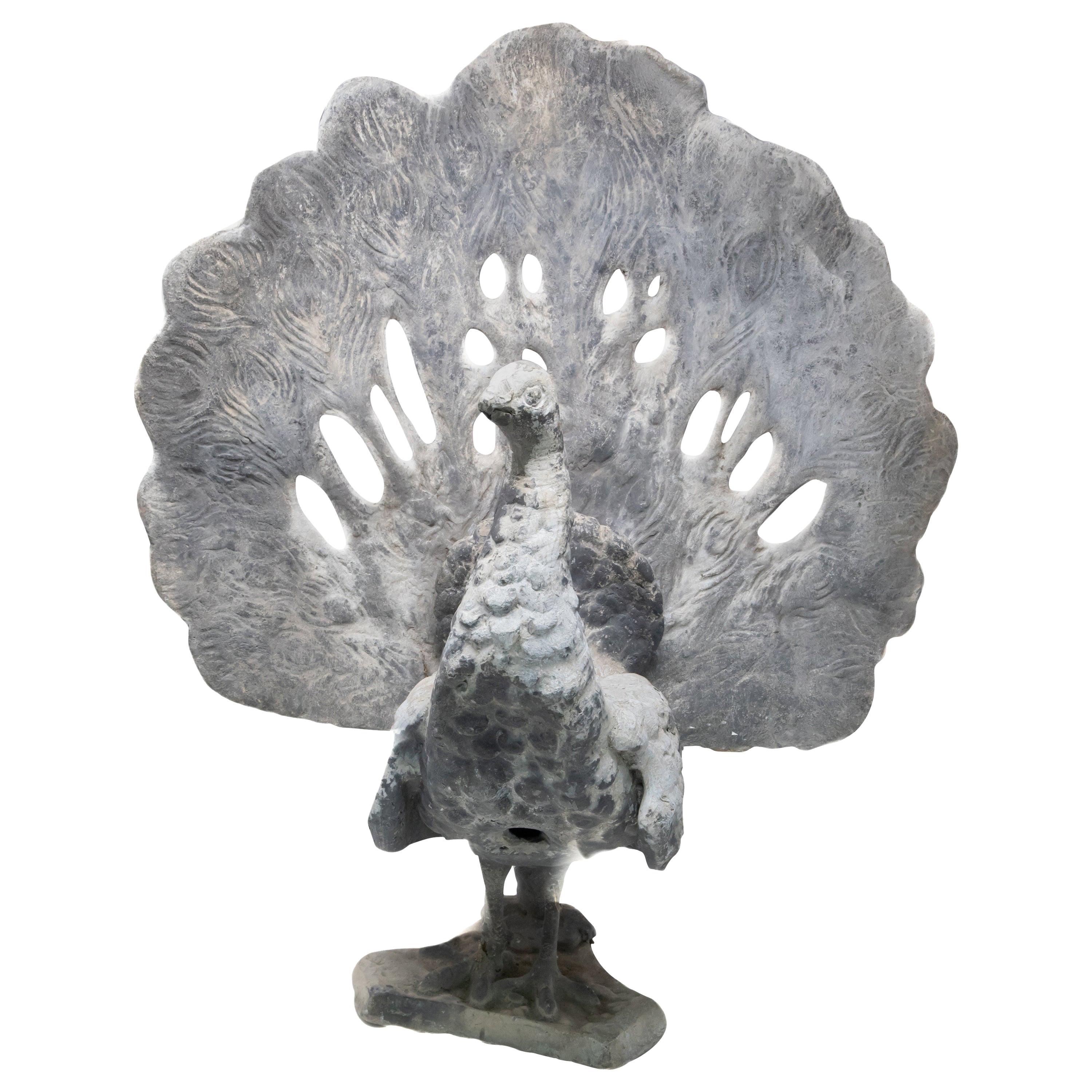 Pewter Peacock Garden Statue For Sale