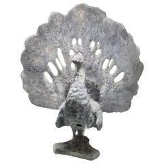Vintage Pewter Peacock Garden Statue