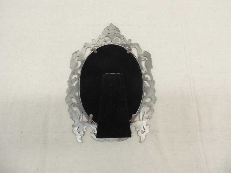 Asian Pewter Pierced Oval Picture Frame For Sale