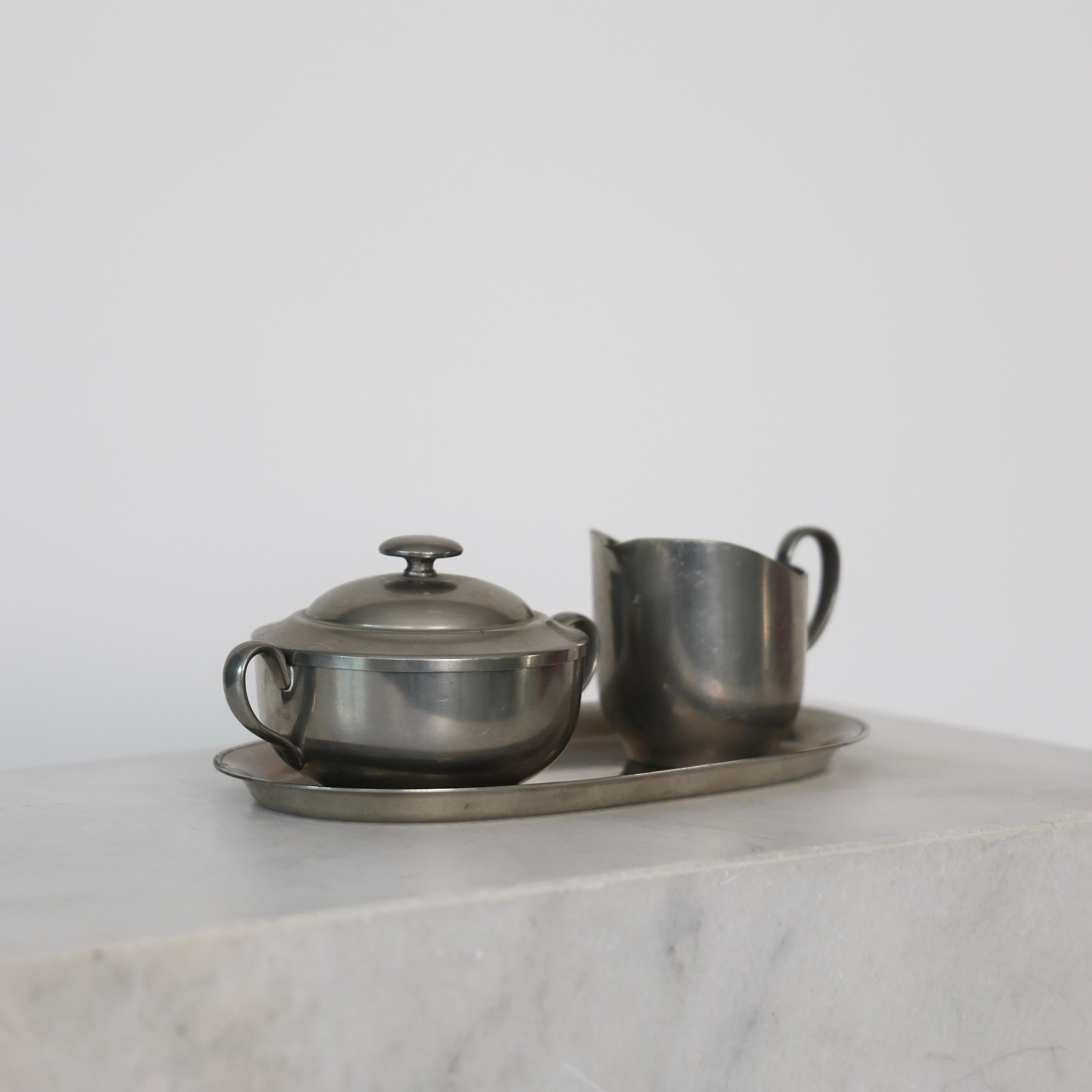 Pewter Sugar Jar and Creamer by Just Andersen, 1920s, Denmark For Sale 4