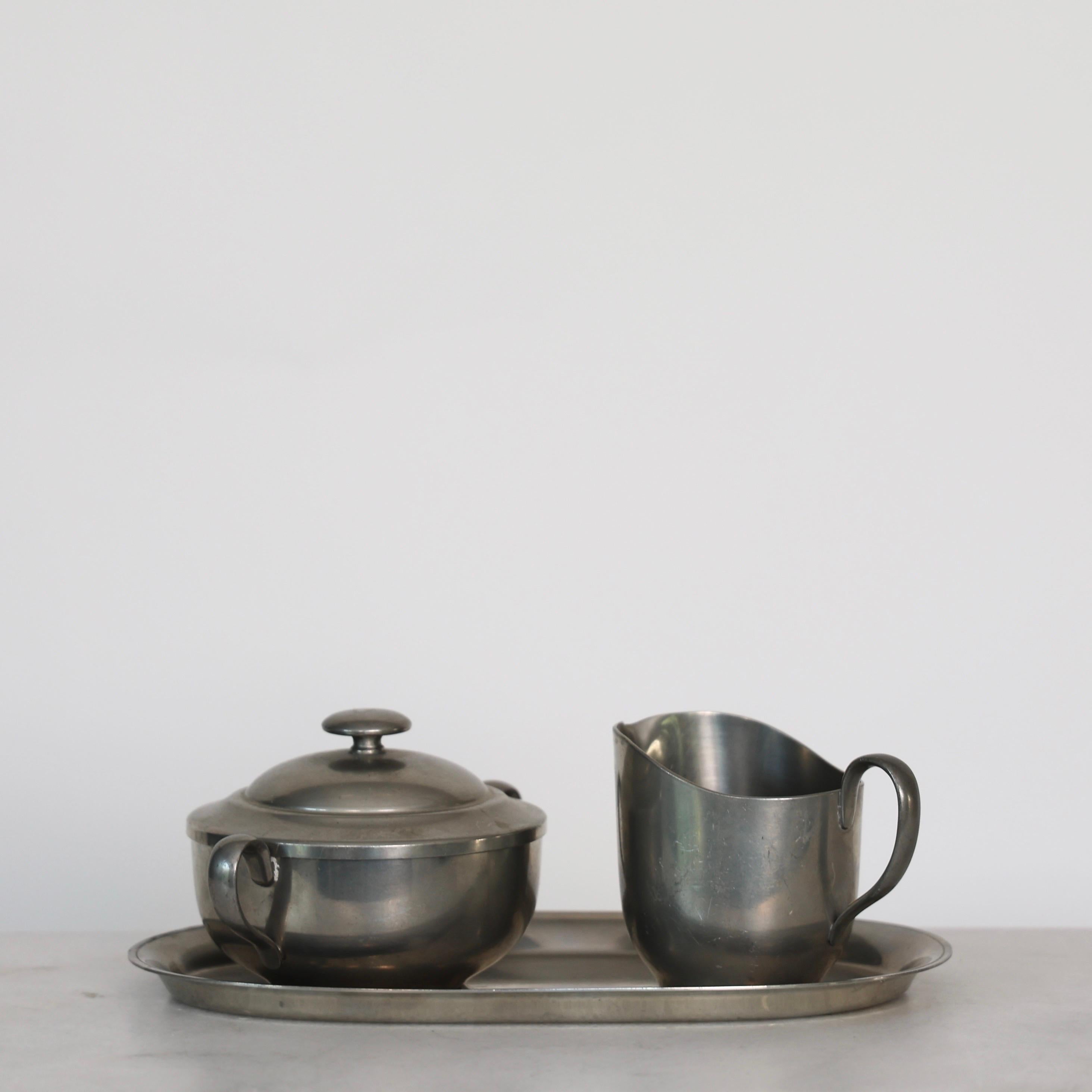 Art Deco Pewter Sugar Jar and Creamer by Just Andersen, 1920s, Denmark For Sale