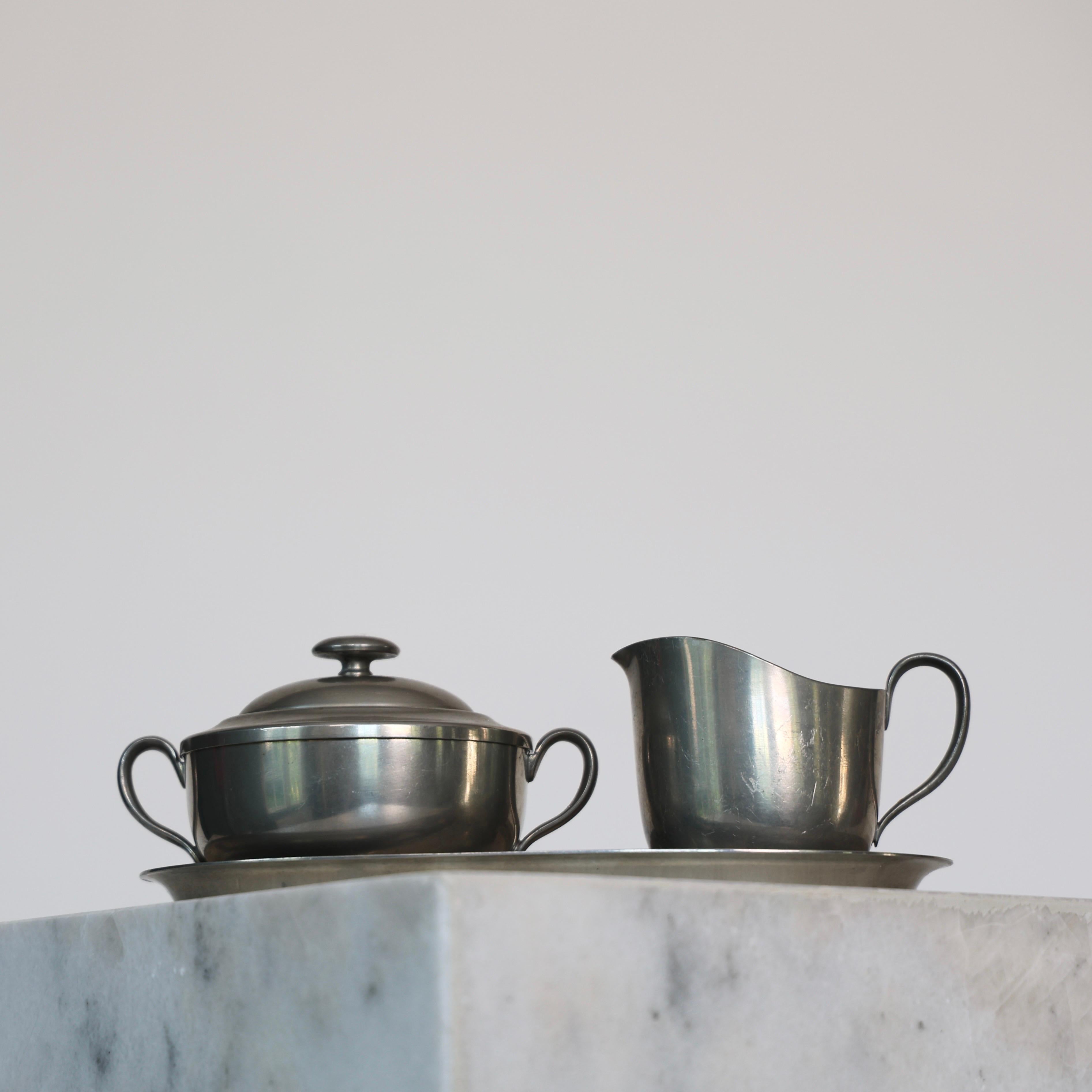 Danish Pewter Sugar Jar and Creamer by Just Andersen, 1920s, Denmark For Sale