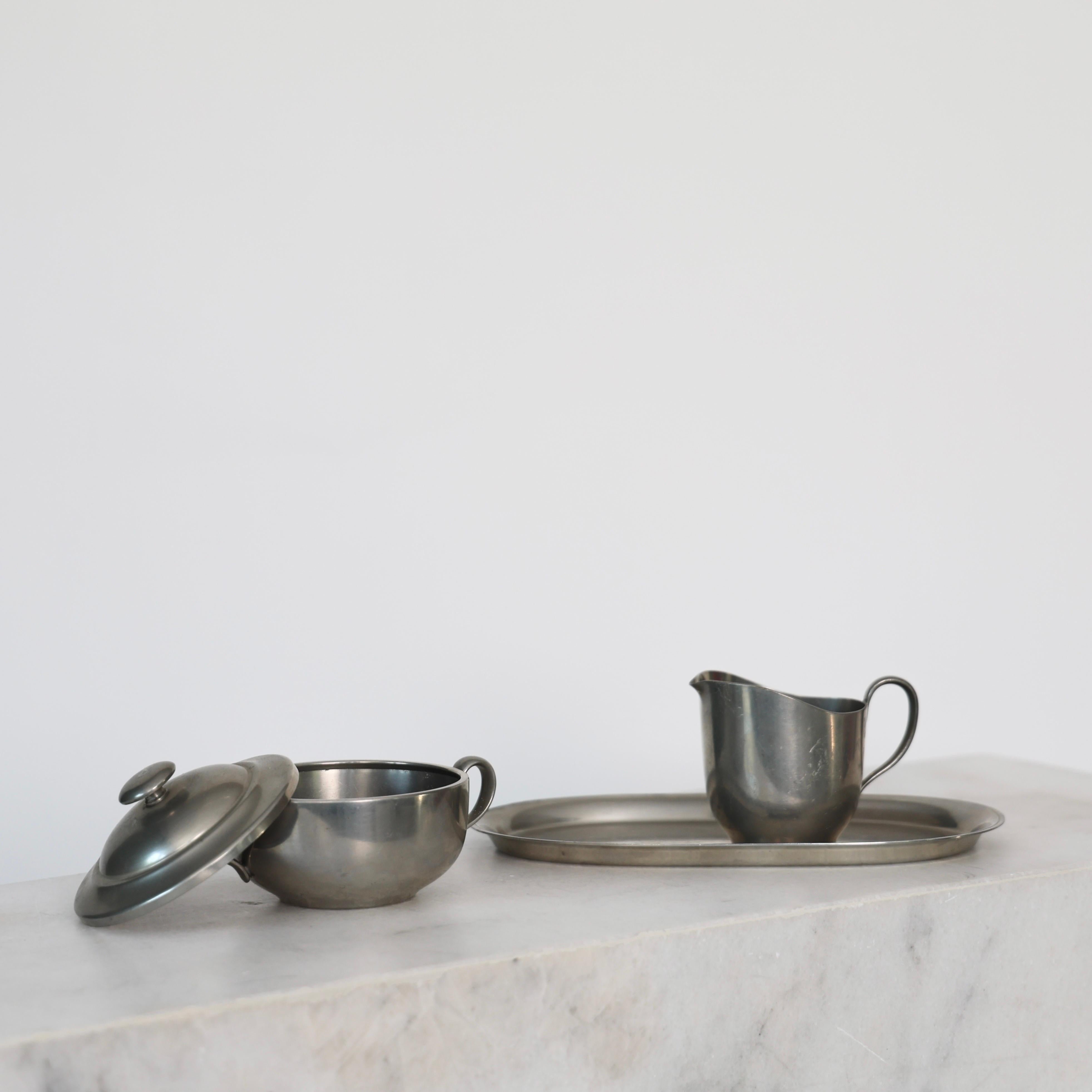 Pewter Sugar Jar and Creamer by Just Andersen, 1920s, Denmark In Good Condition For Sale In Værløse, DK