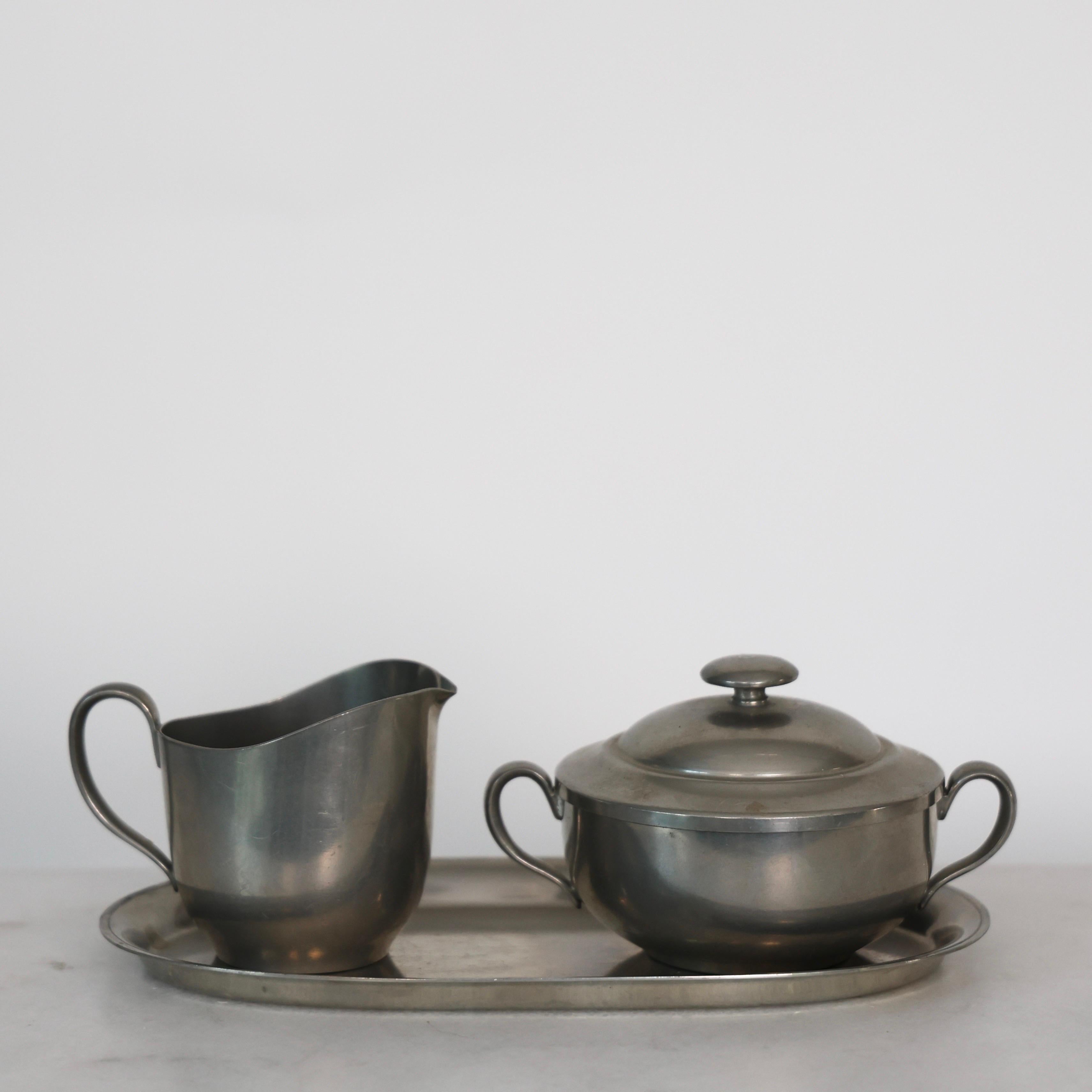 Early 20th Century Pewter Sugar Jar and Creamer by Just Andersen, 1920s, Denmark For Sale