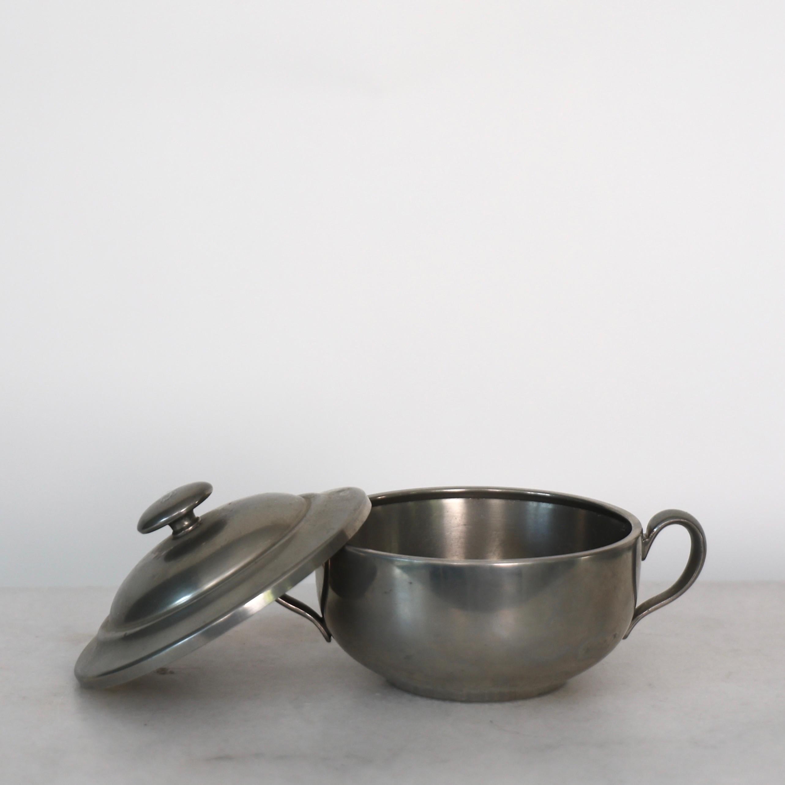 Pewter Sugar Jar and Creamer by Just Andersen, 1920s, Denmark For Sale 1