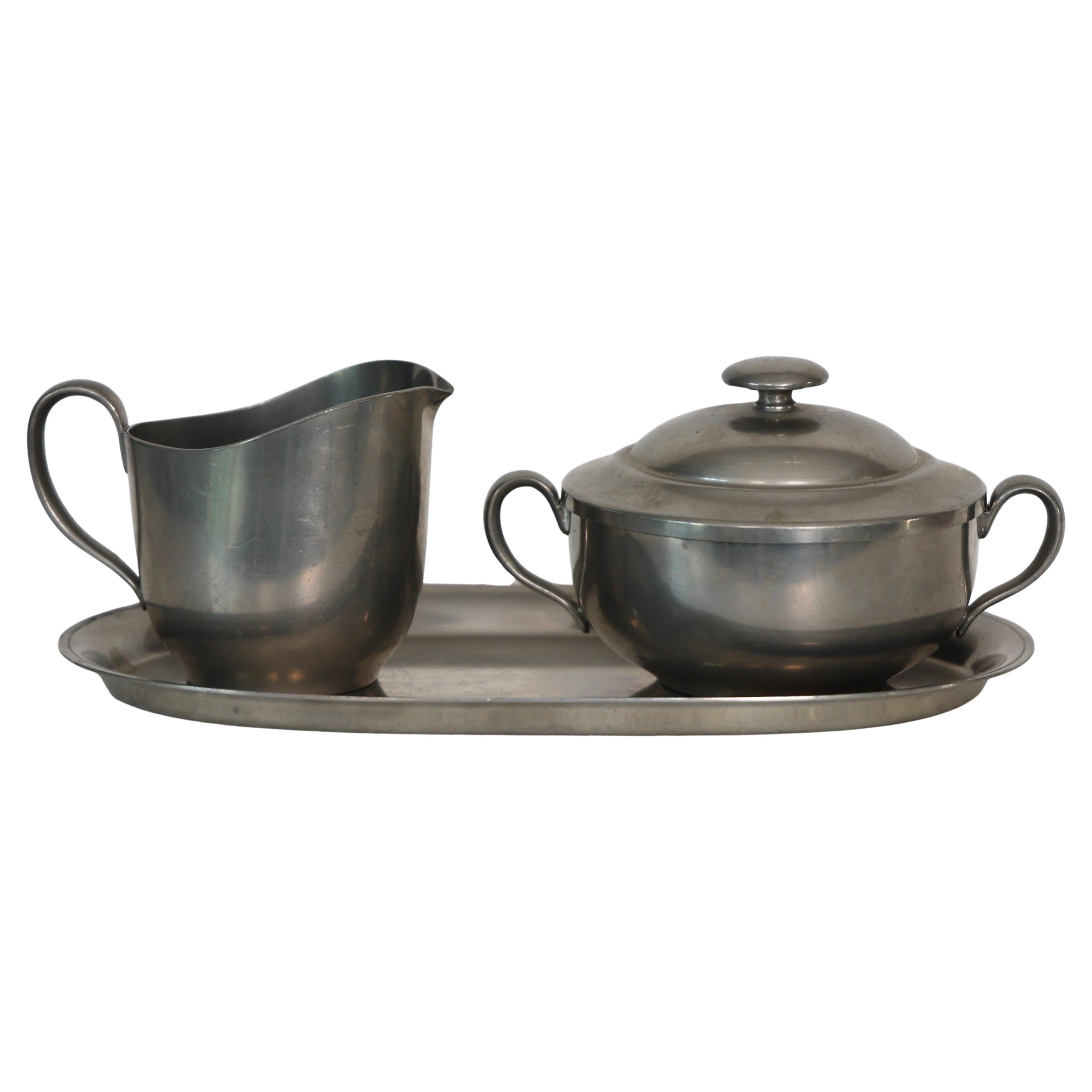 Pewter Sugar Jar and Creamer by Just Andersen, 1920s, Denmark For Sale