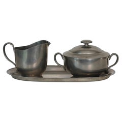 Pewter Sugar Jar and Creamer by Just Andersen, 1920s, Denmark