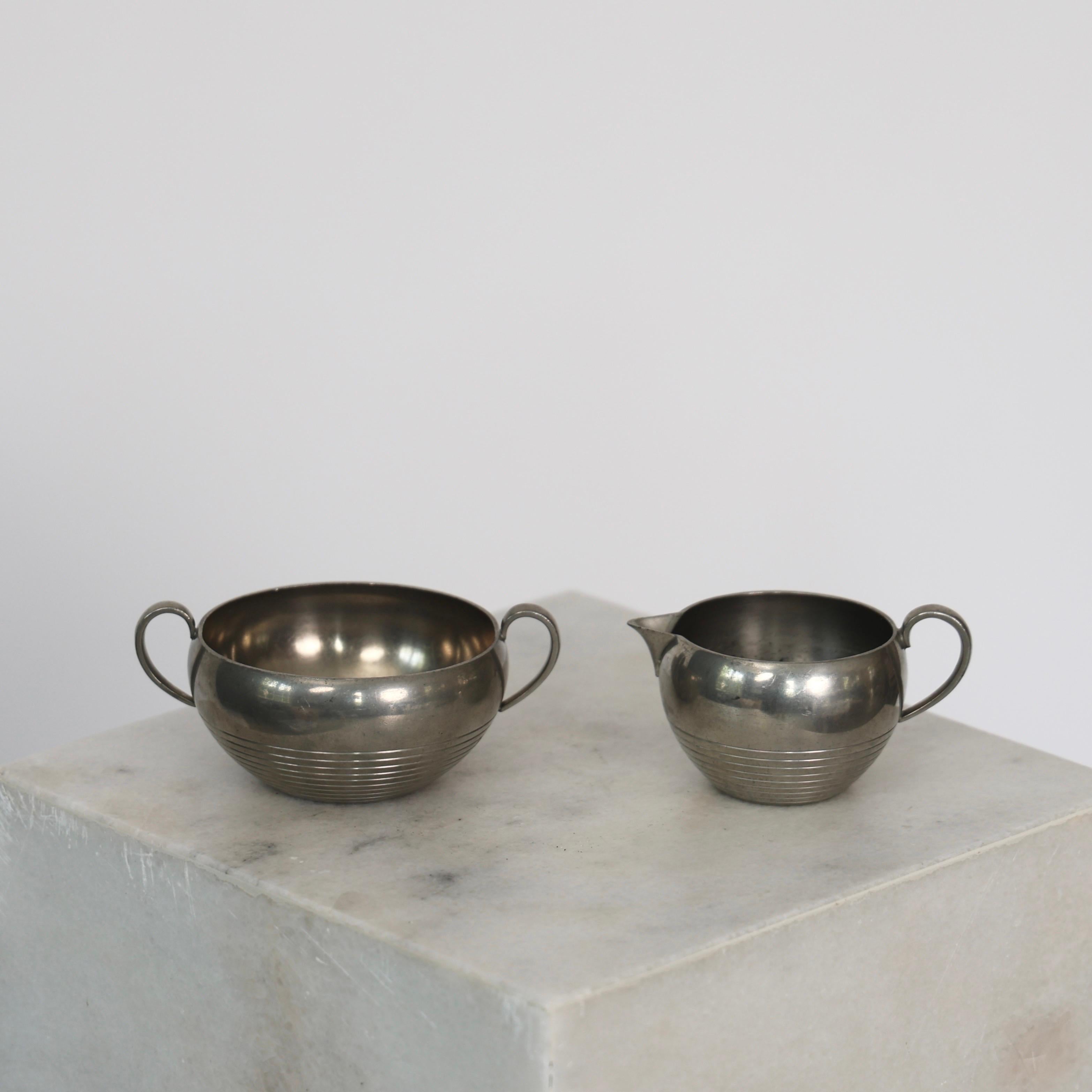 Danish Pewter Sugar Jar and Creamer by Just Andersen, 1930s, Denmark For Sale
