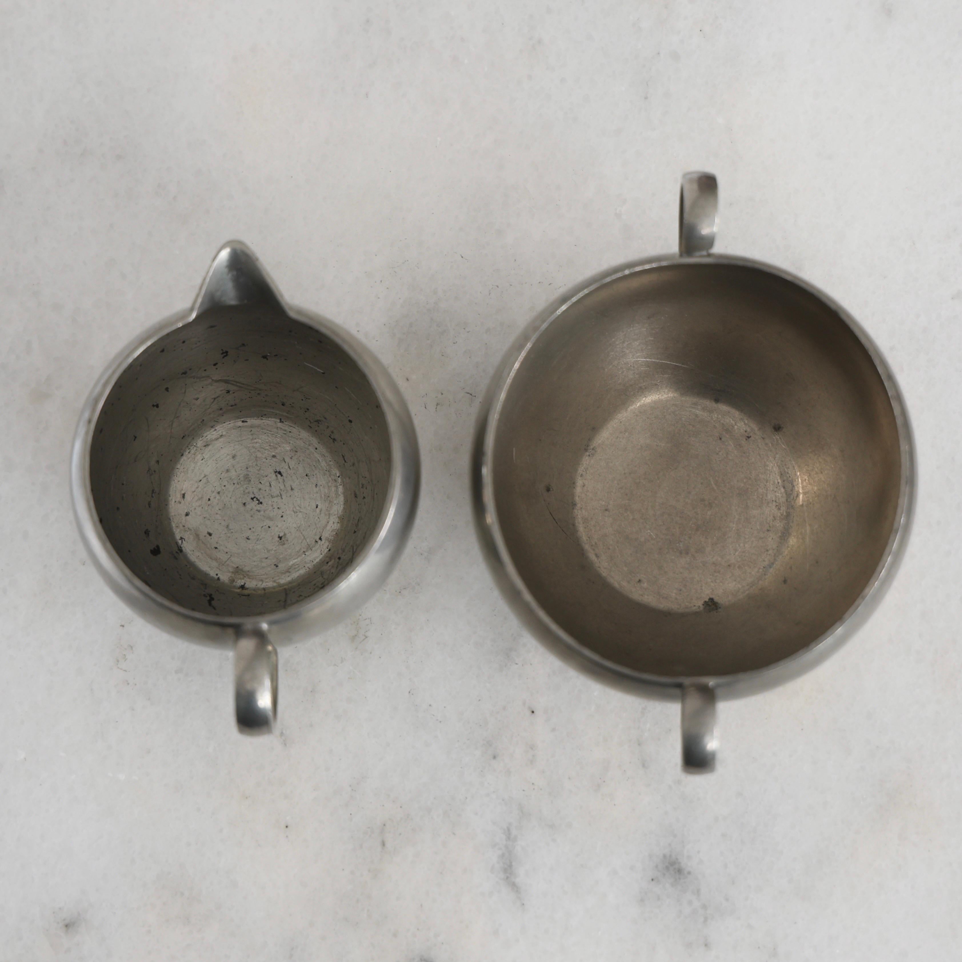 Pewter Sugar Jar and Creamer by Just Andersen, 1930s, Denmark For Sale 1