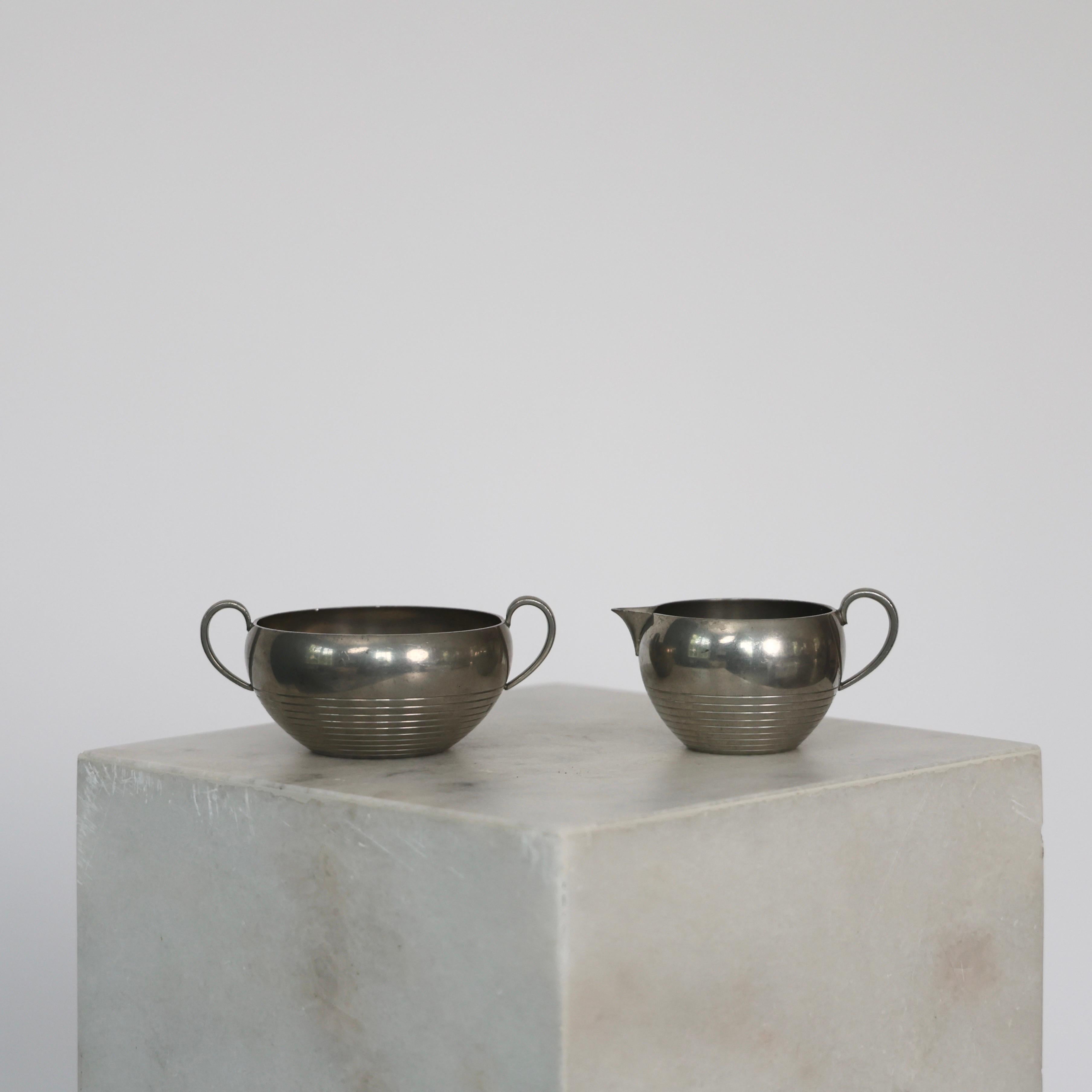 Pewter Sugar Jar and Creamer by Just Andersen, 1930s, Denmark For Sale 2