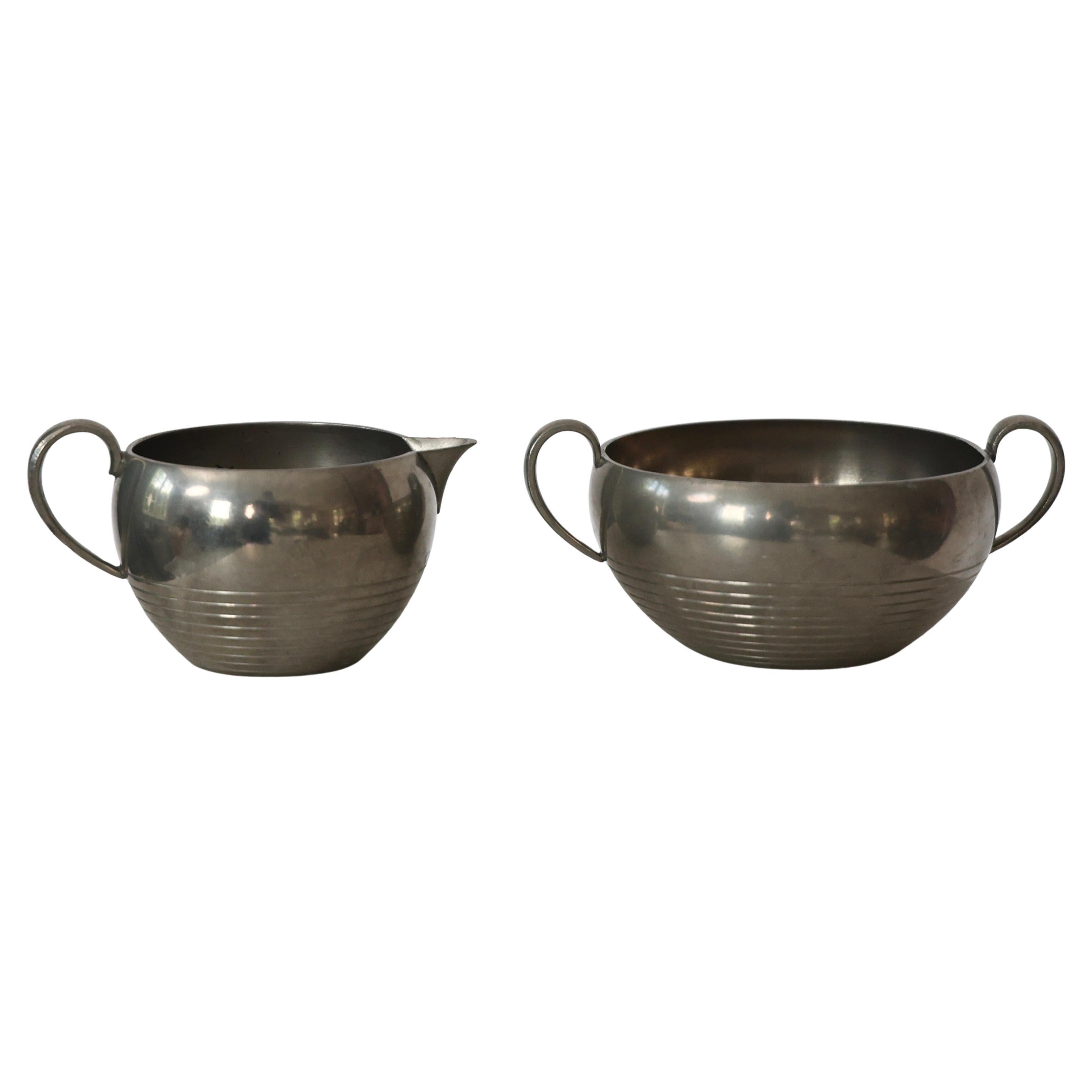 Pewter Sugar Jar and Creamer by Just Andersen, 1930s, Denmark