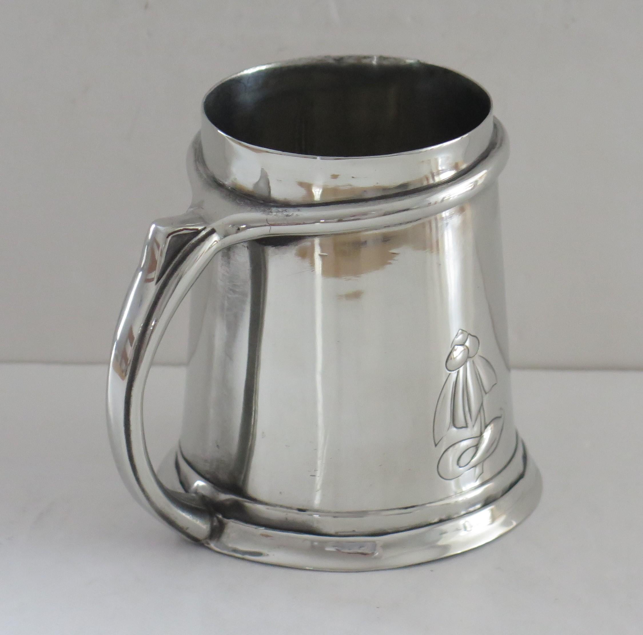 Art Nouveau Pewter Tankard Designed by Archibald Knox for Liberty Tudric No. 053, circa 1902 For Sale