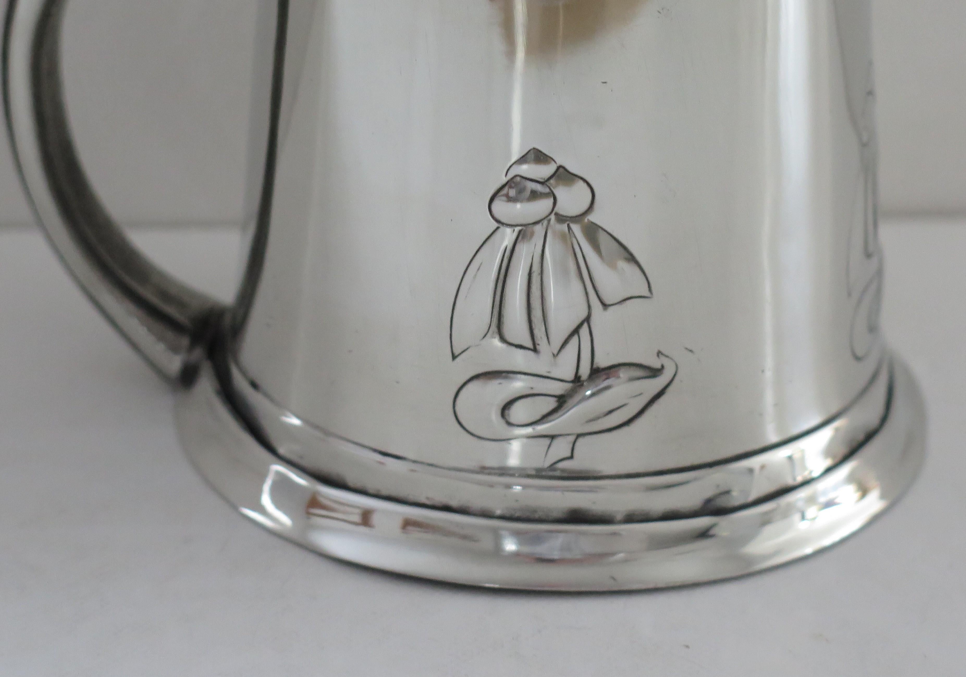 English Pewter Tankard Designed by Archibald Knox for Liberty Tudric No. 053, circa 1902 For Sale