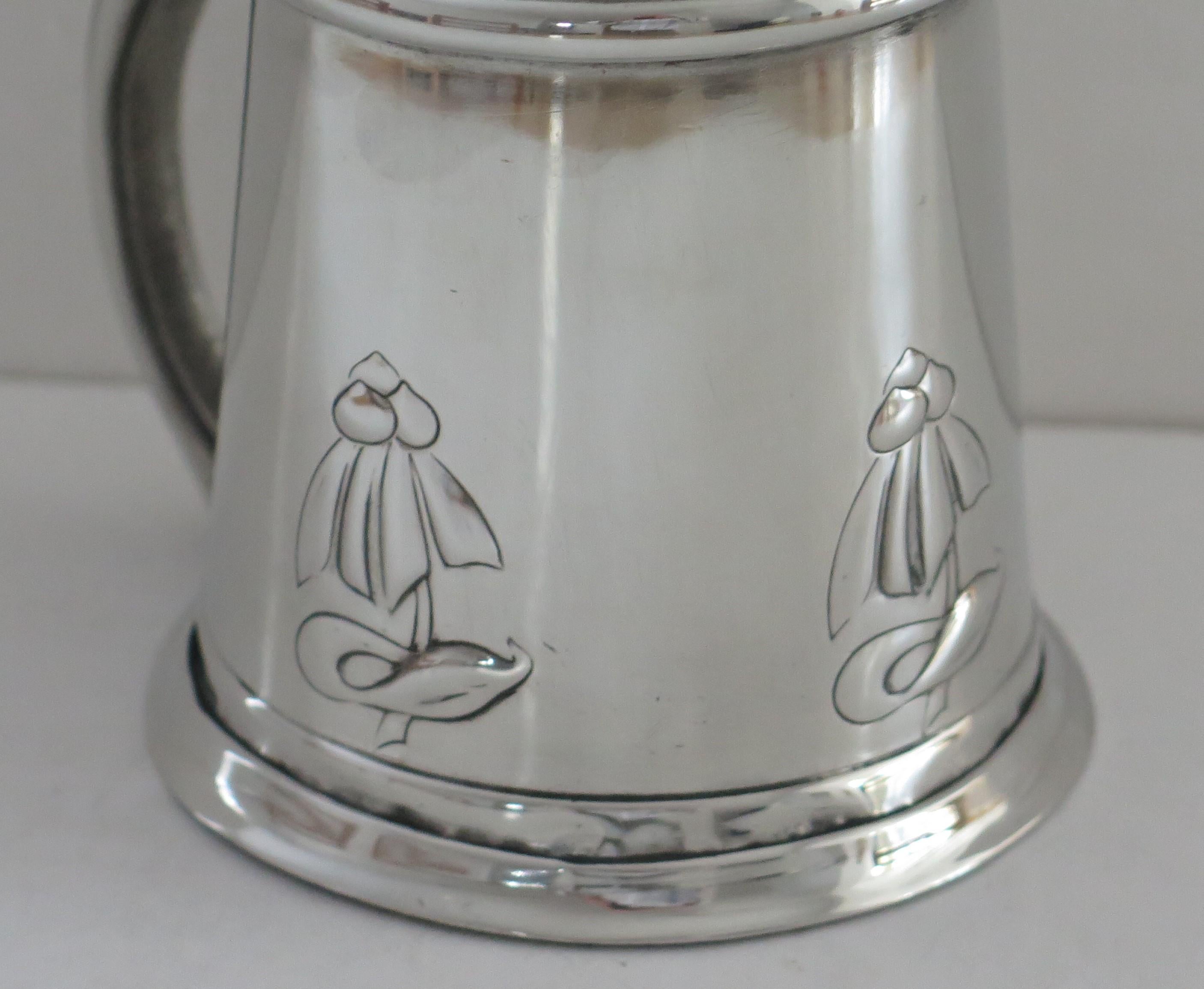 Hammered Pewter Tankard Designed by Archibald Knox for Liberty Tudric No. 053, circa 1902 For Sale