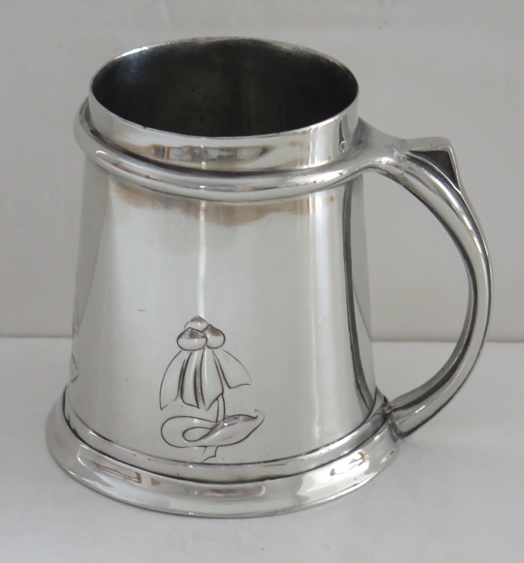 Hammered Pewter Tankard Designed by Archibald Knox for Liberty Tudric No. 053, circa 1902 For Sale