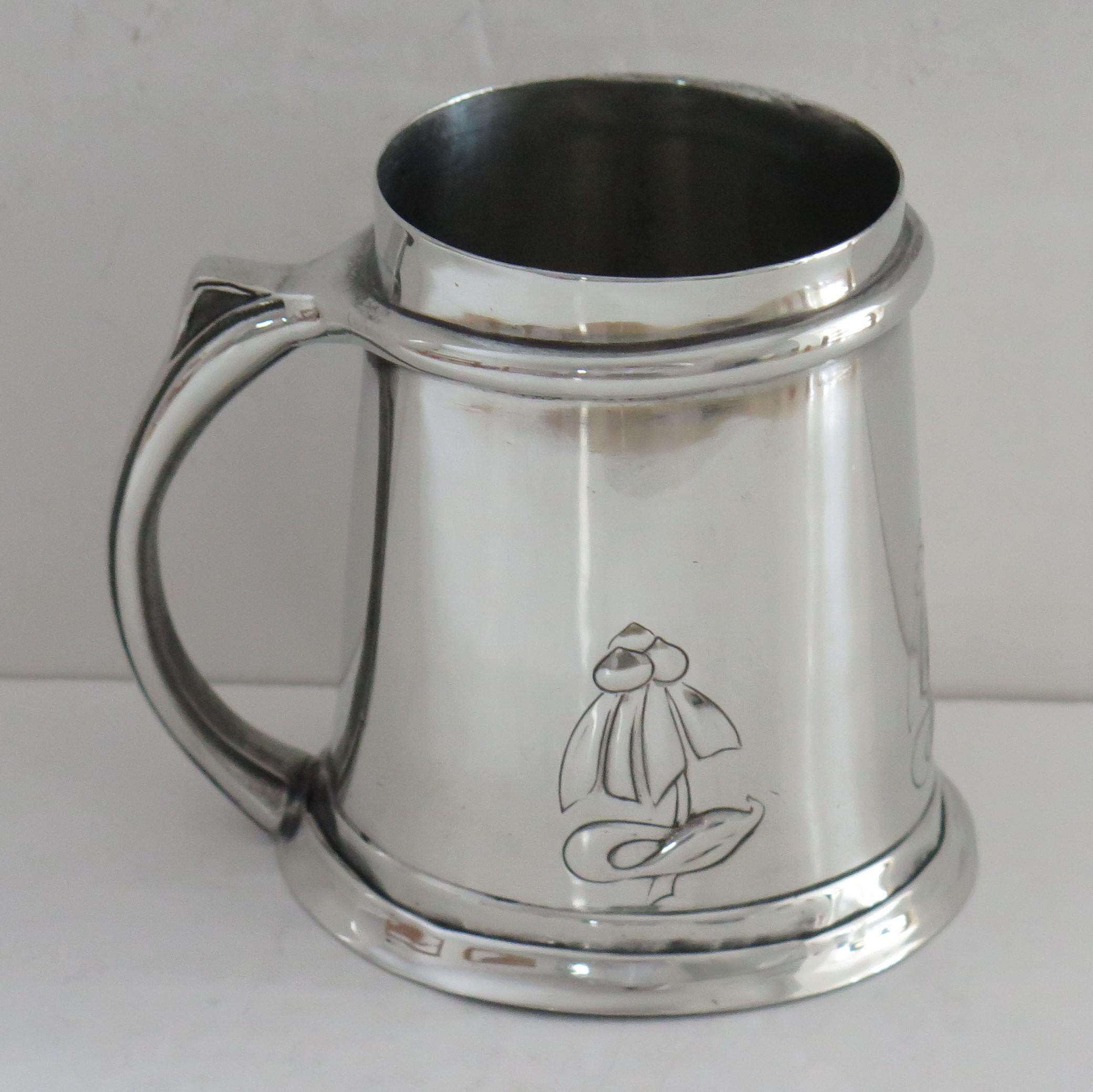 20th Century Pewter Tankard Designed by Archibald Knox for Liberty Tudric No. 053, circa 1902 For Sale