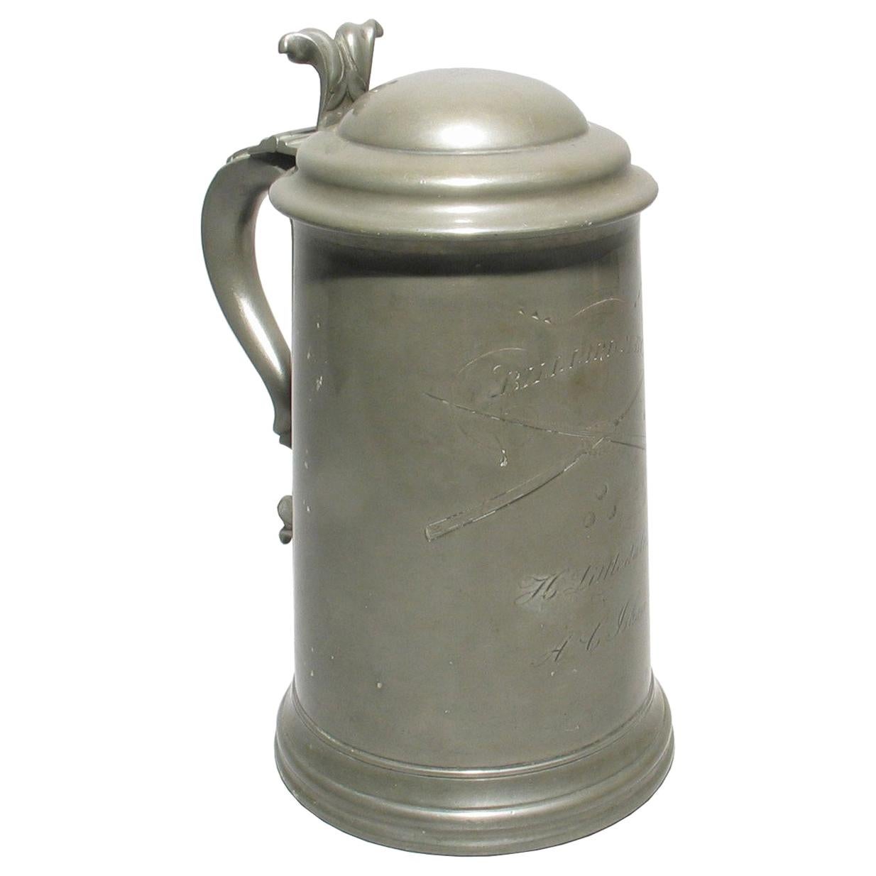 Pewter Tankard Engraved Billiard Match, H. Littledale V. A.C. Isham For