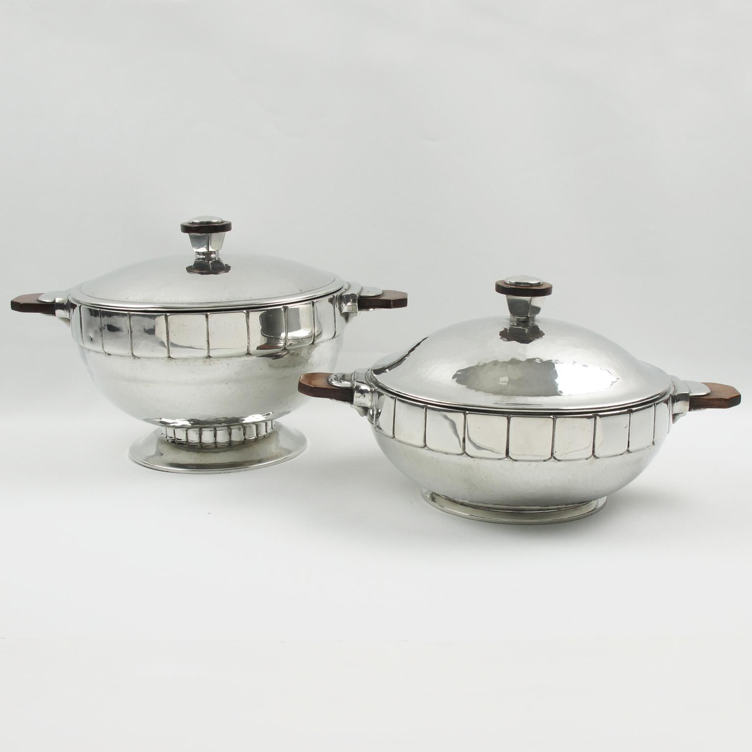 Centro de mesa con sopera cubierta de peltre de H.J. Ginebra, años 40 en venta 1