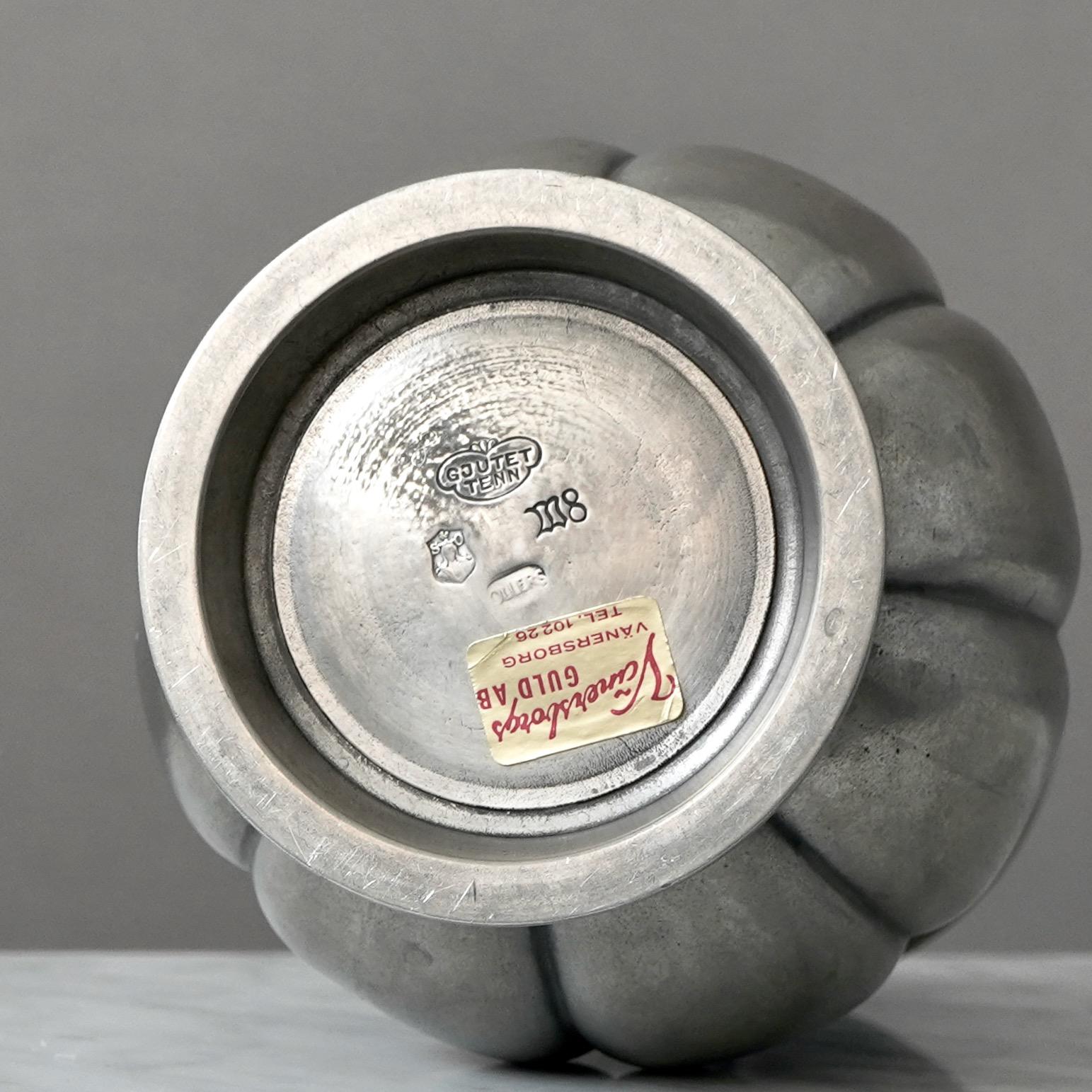 Zinnvase von Edvin Ollers, Schweden, 1930er Jahre. Svenskt Tenn. Art Deco. 1