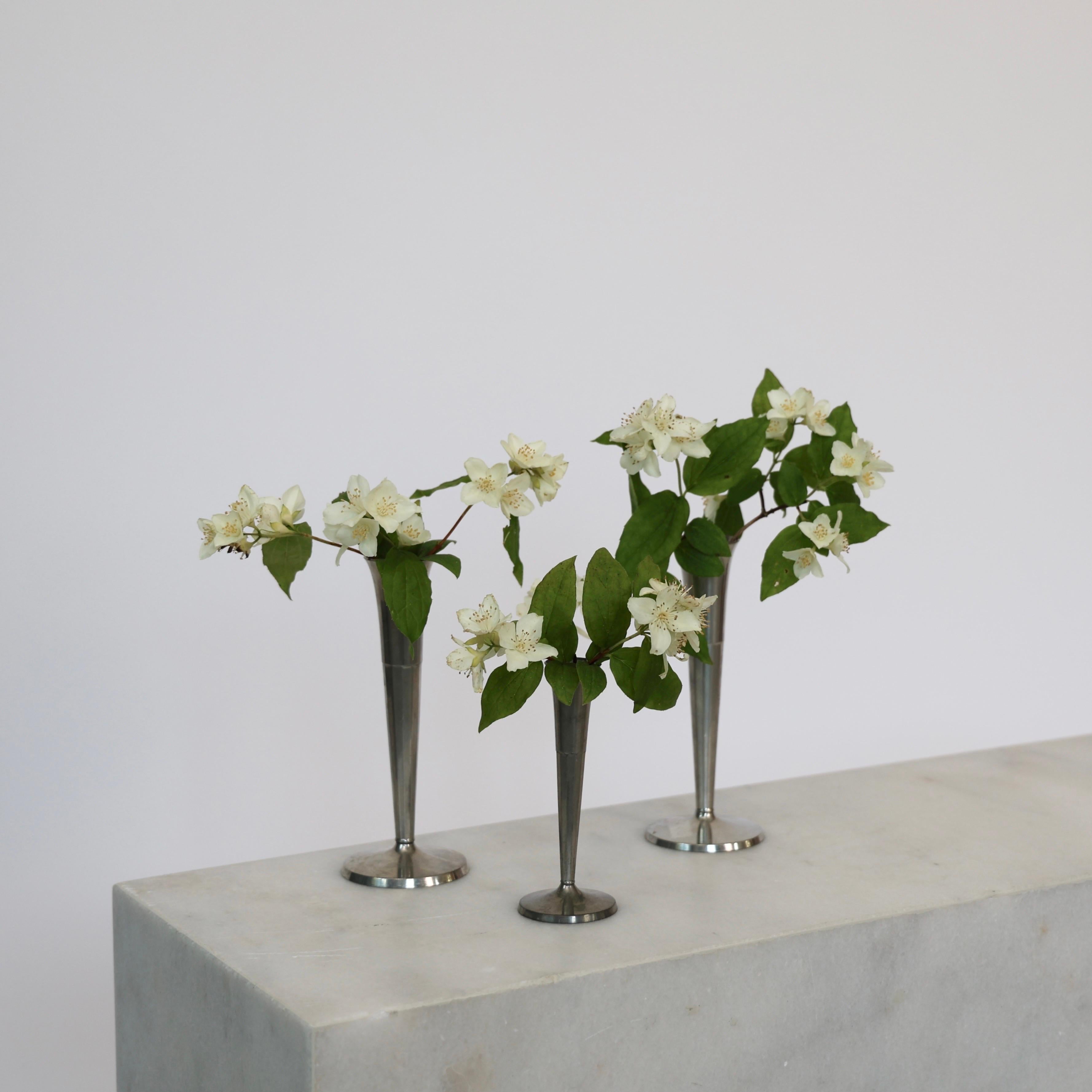 Danish Pewter Vase Trio by Ellen Schlanbush for Just Andersen, 1950s, Denmark For Sale