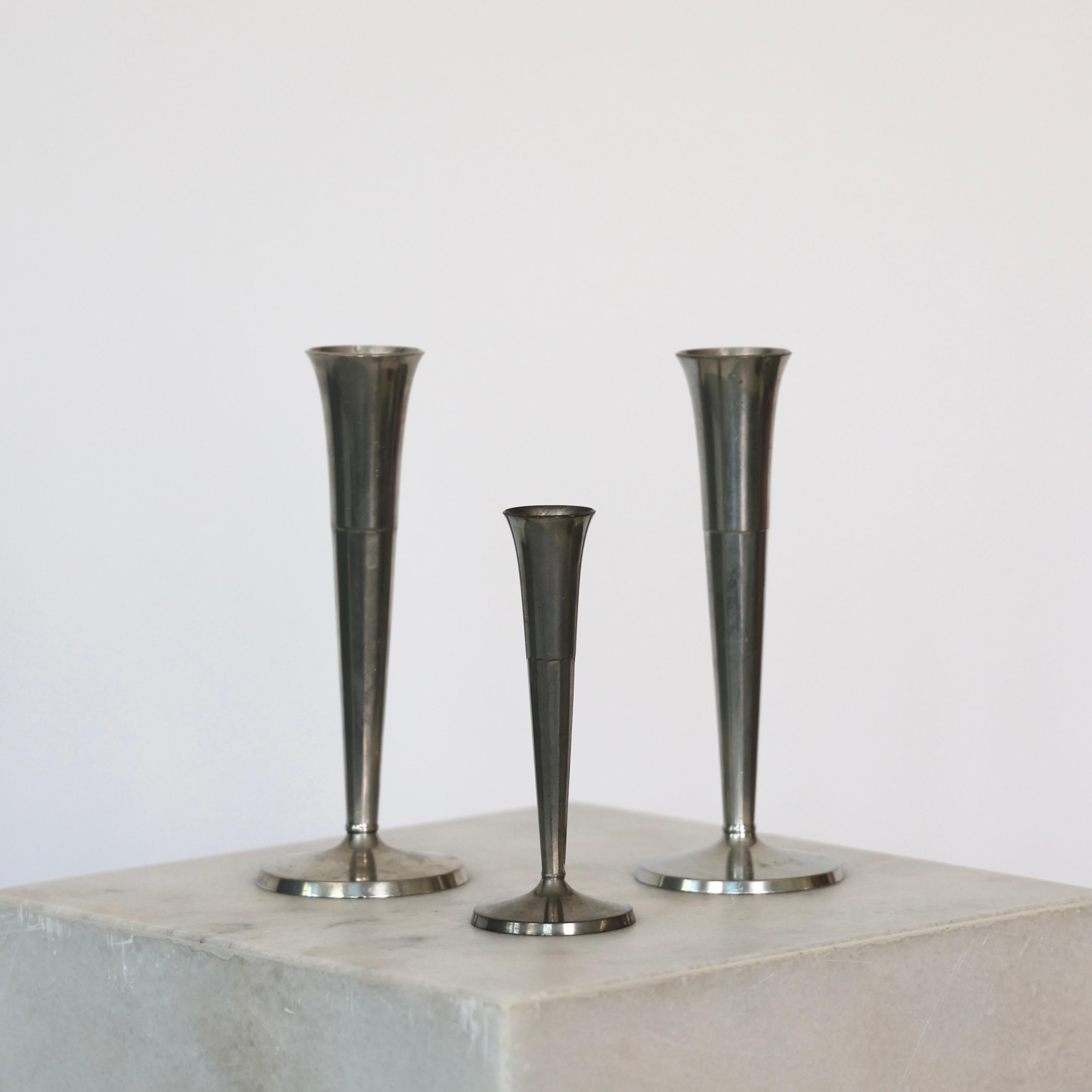 Pewter Vase Trio by Ellen Schlanbush for Just Andersen, 1950s, Denmark In Good Condition For Sale In Værløse, DK