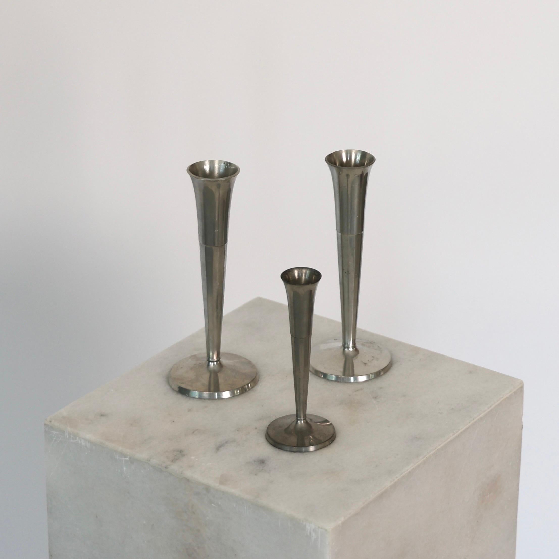Mid-20th Century Pewter Vase Trio by Ellen Schlanbush for Just Andersen, 1950s, Denmark For Sale