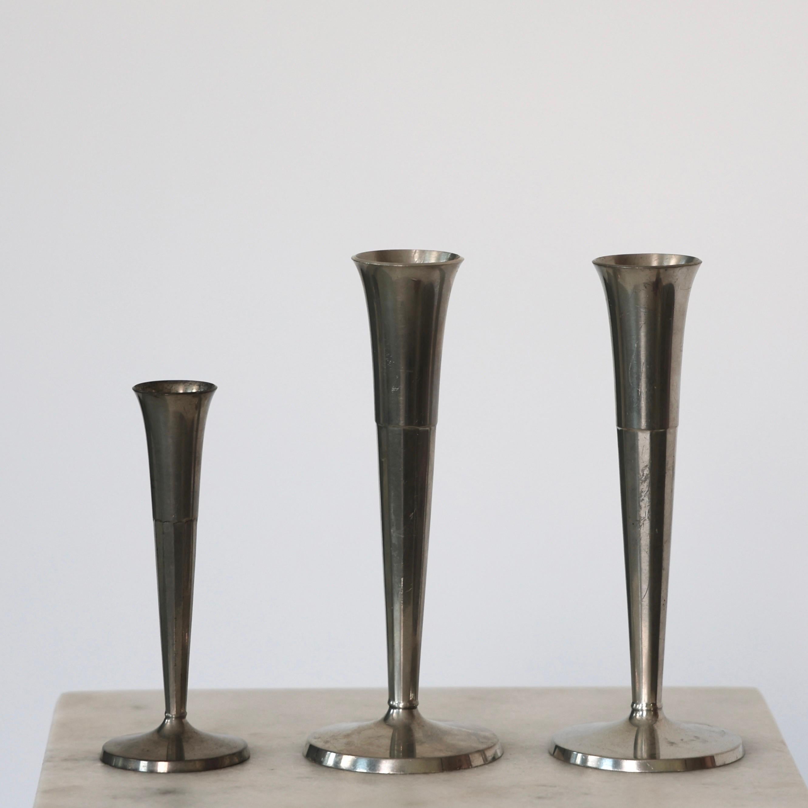 Pewter Vase Trio by Ellen Schlanbush for Just Andersen, 1950s, Denmark For Sale 2