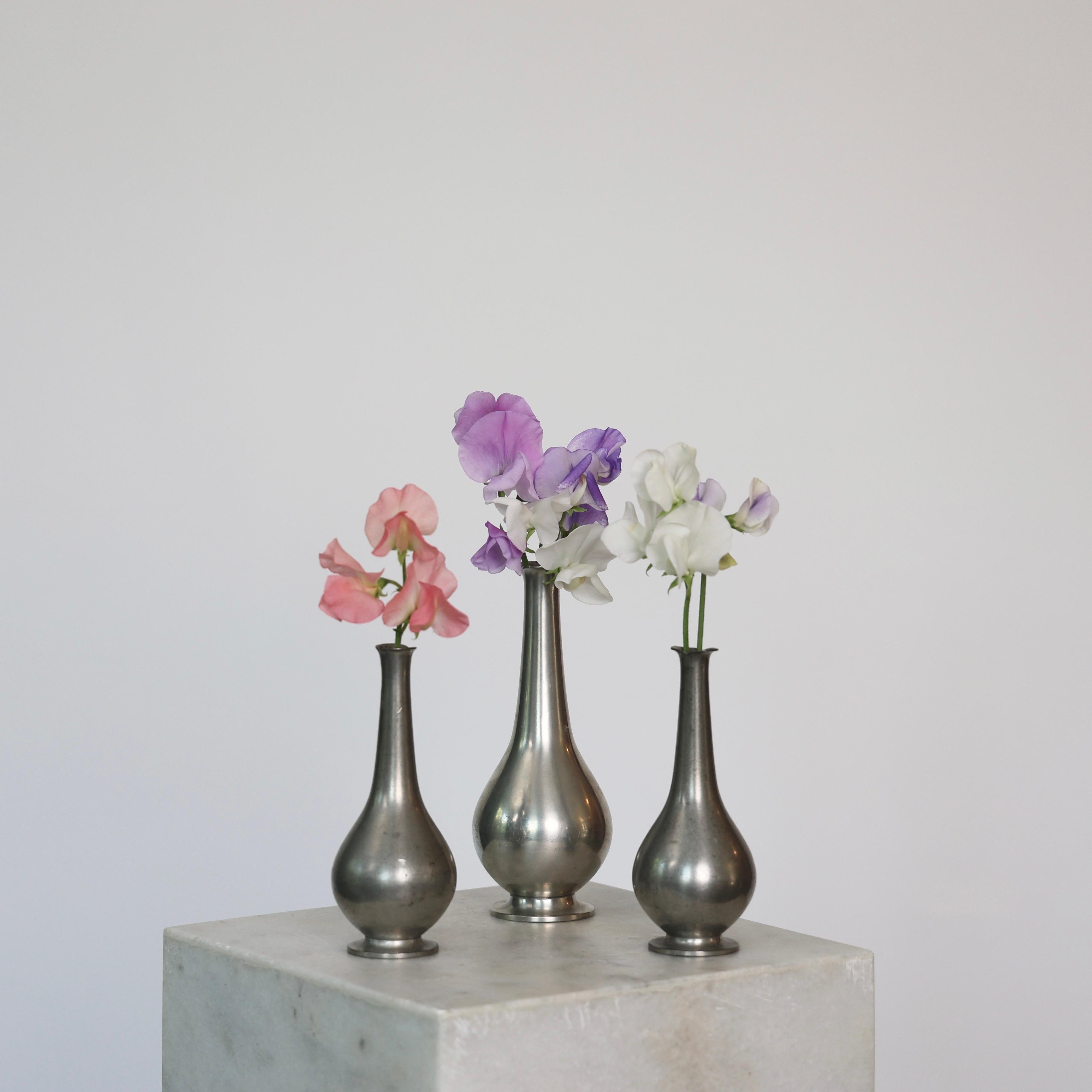Art Deco Pewter Vase Trio by Just Andersen, 1920s, Denmark For Sale