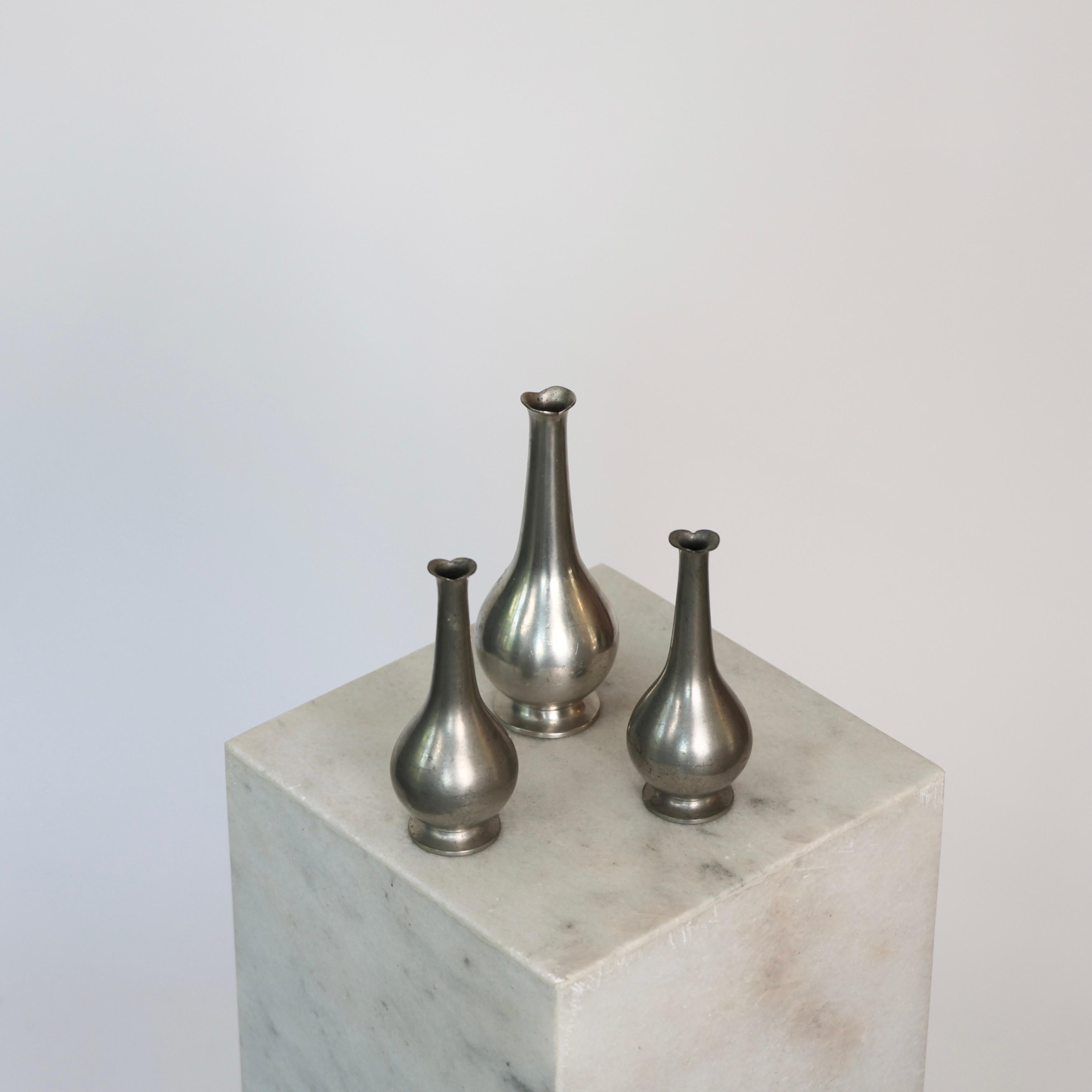 Pewter Vase Trio by Just Andersen, 1920s, Denmark In Good Condition For Sale In Værløse, DK
