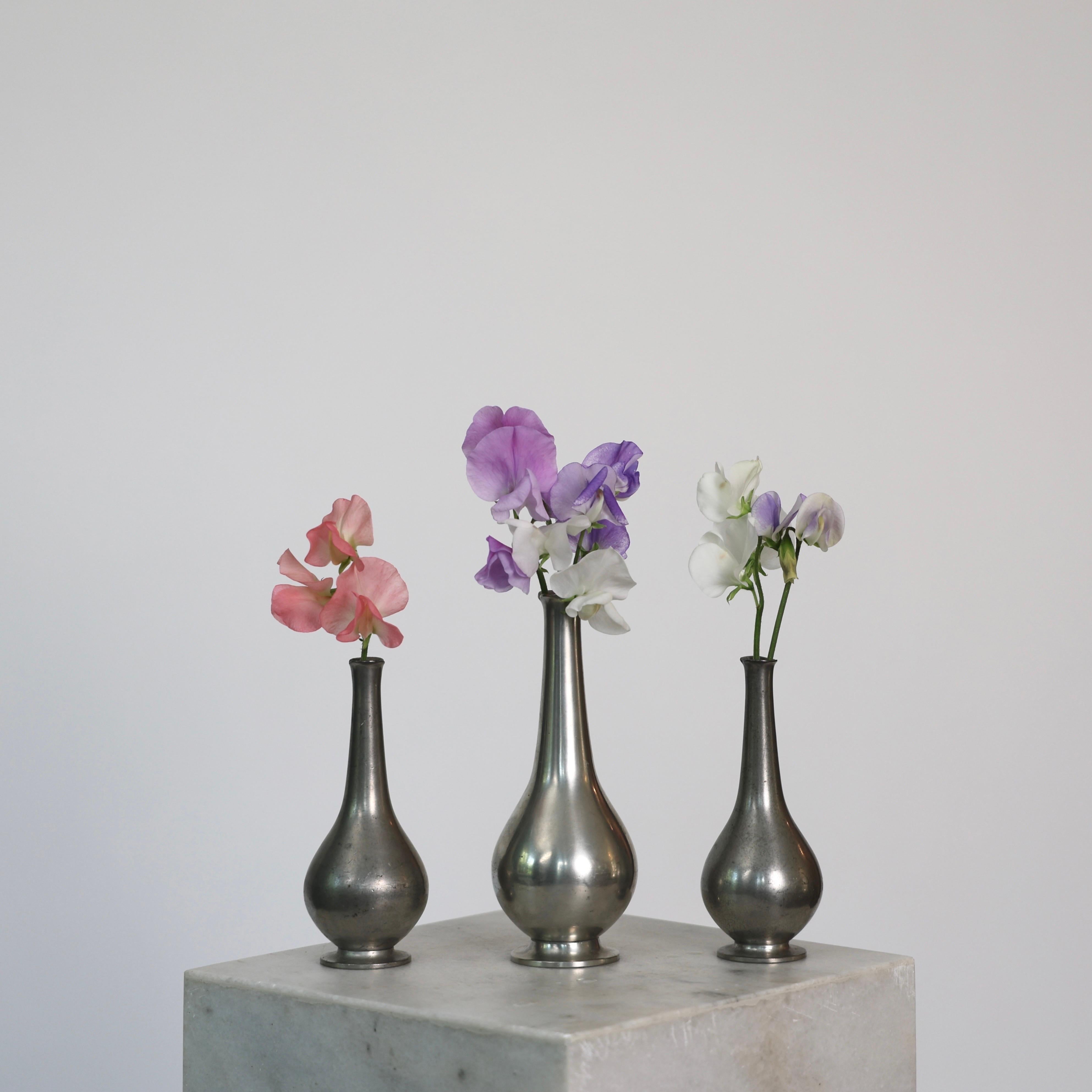 Early 20th Century Pewter Vase Trio by Just Andersen, 1920s, Denmark For Sale
