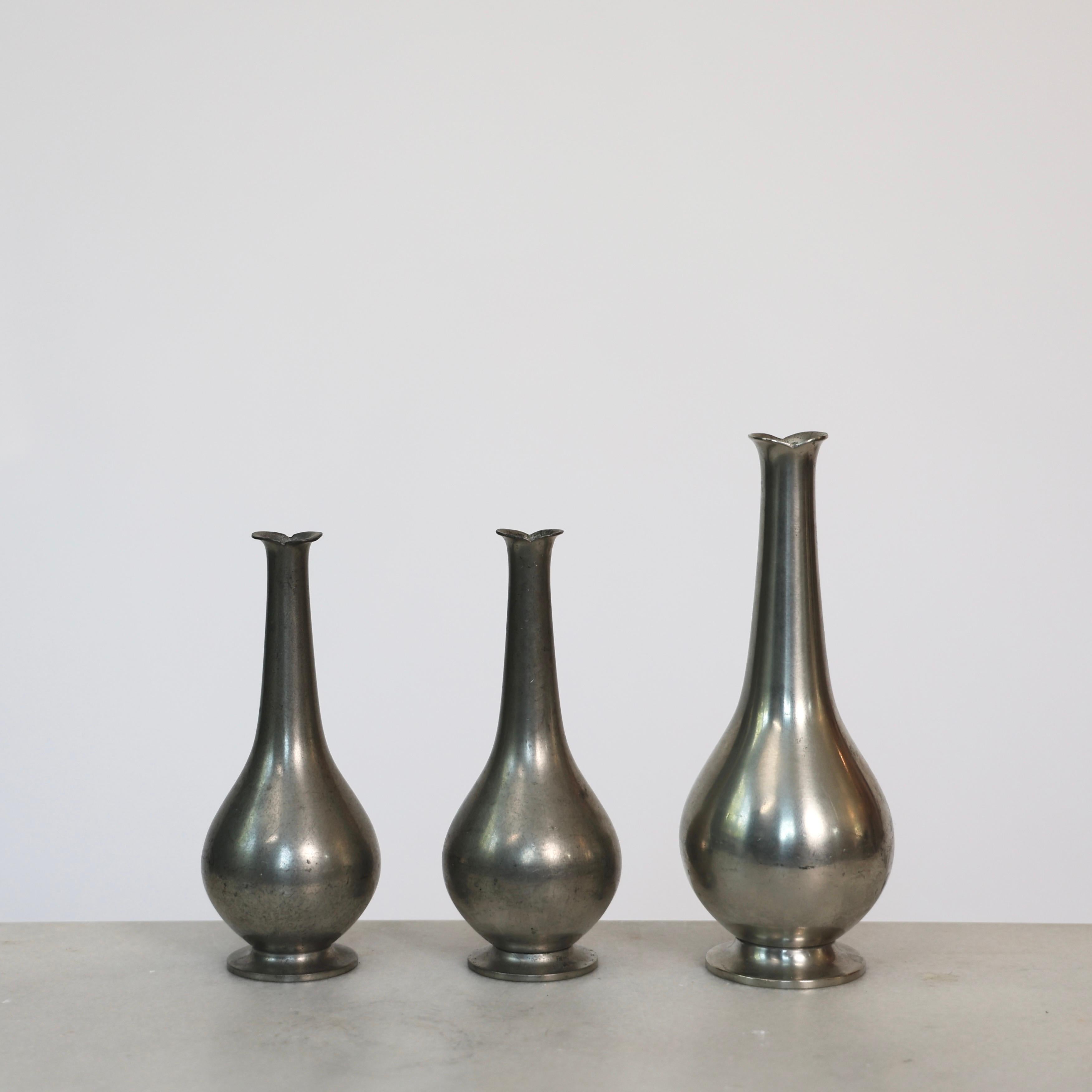 Pewter Vase Trio by Just Andersen, 1920s, Denmark For Sale 1