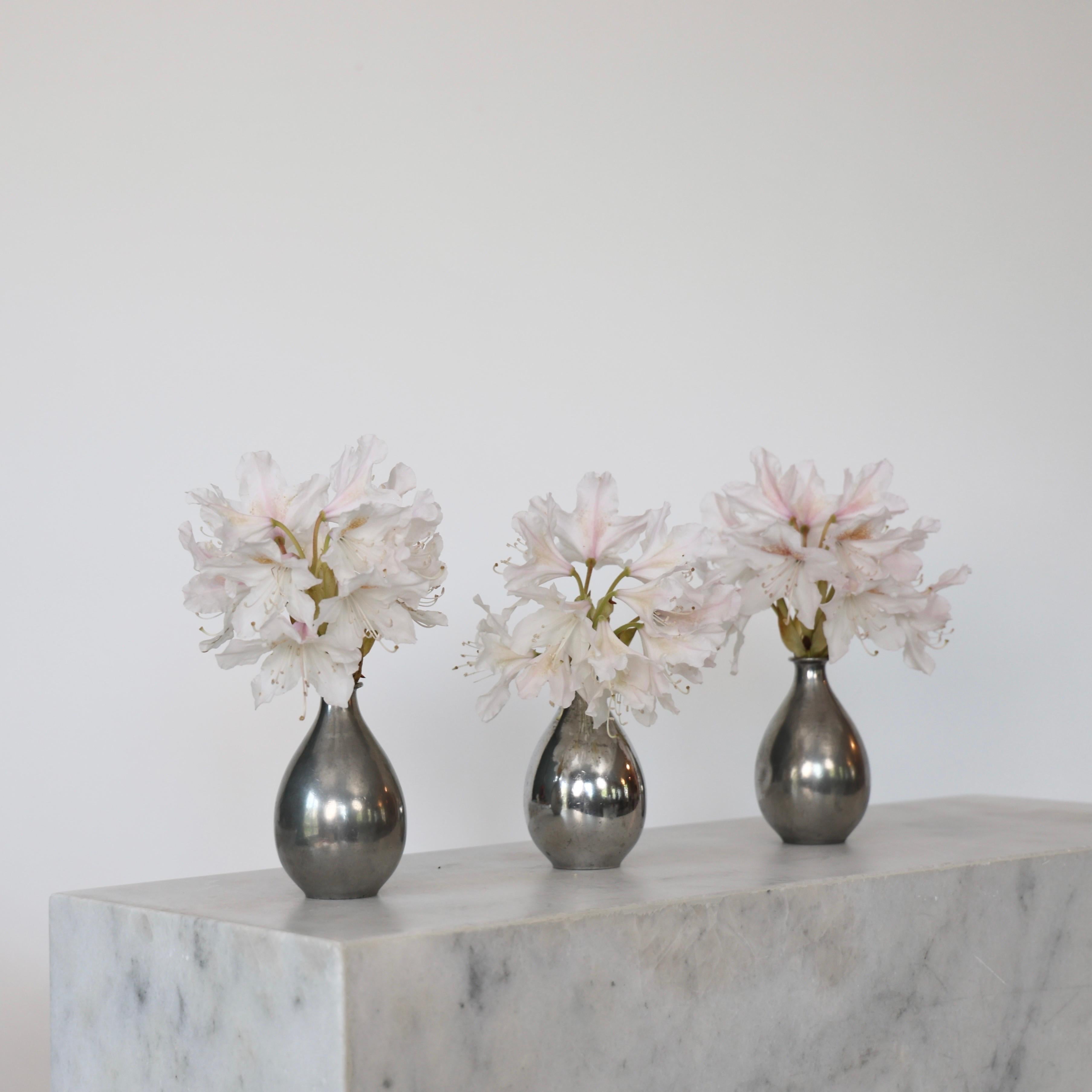 Pewter Vase Trio designed by Ellen Schlanbush for Just Andersen, 1940s, Denmark In Fair Condition For Sale In Værløse, DK