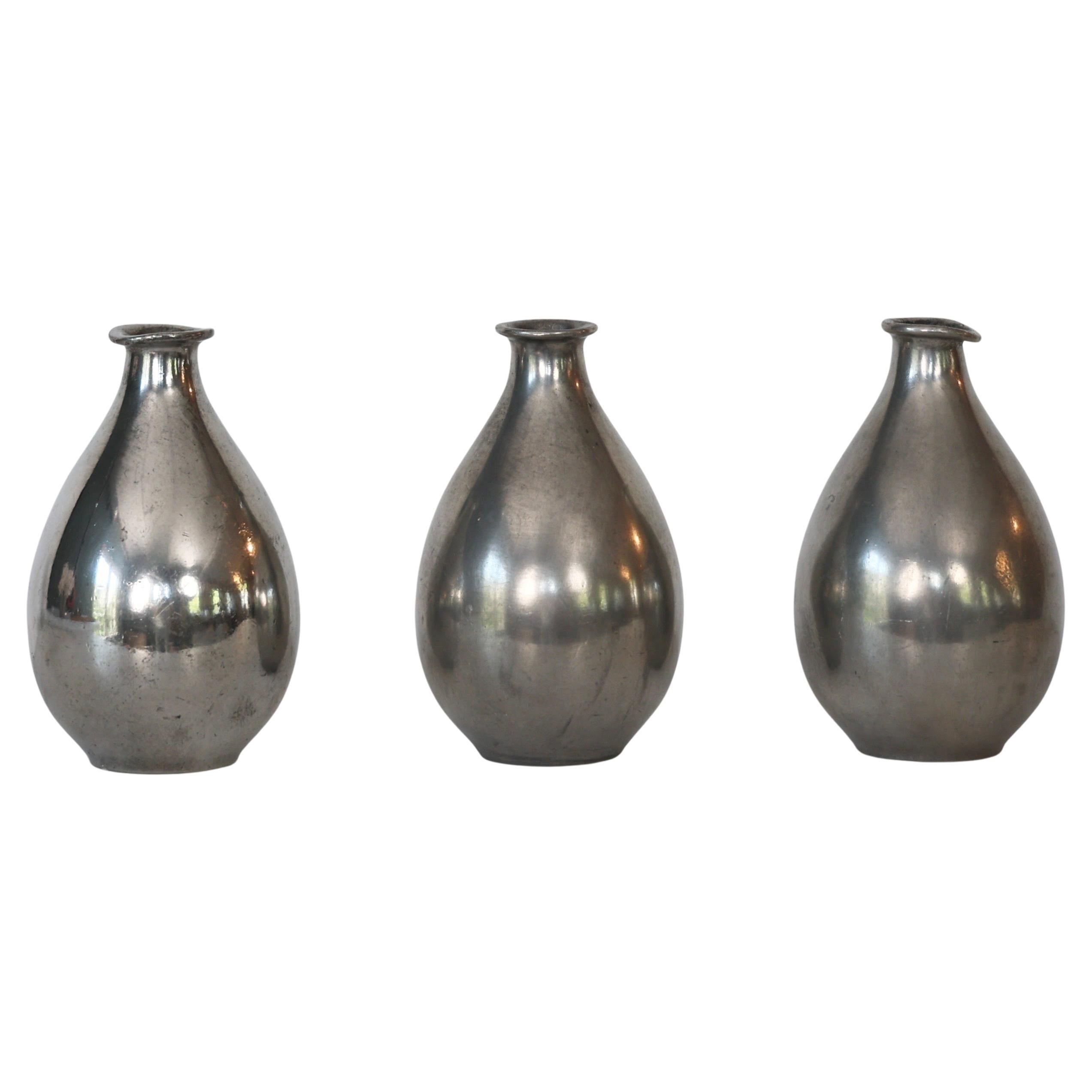 Pewter Vase Trio designed by Ellen Schlanbush for Just Andersen, 1940s, Denmark