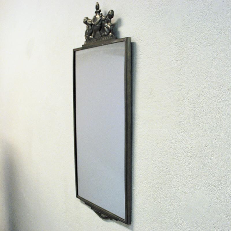 Scandinavian Modern Pewter Wall Mirror by Oscar Antonsson for Ystad Metall, Sweden 1929