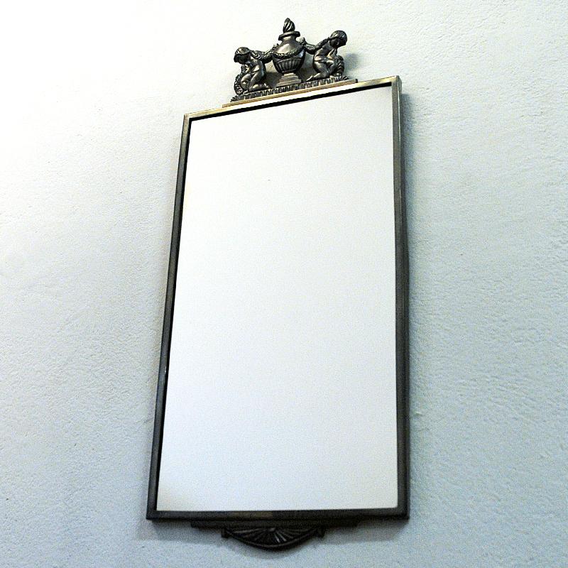 Swedish Pewter Wall Mirror by Oscar Antonsson for Ystad Metall, Sweden 1929