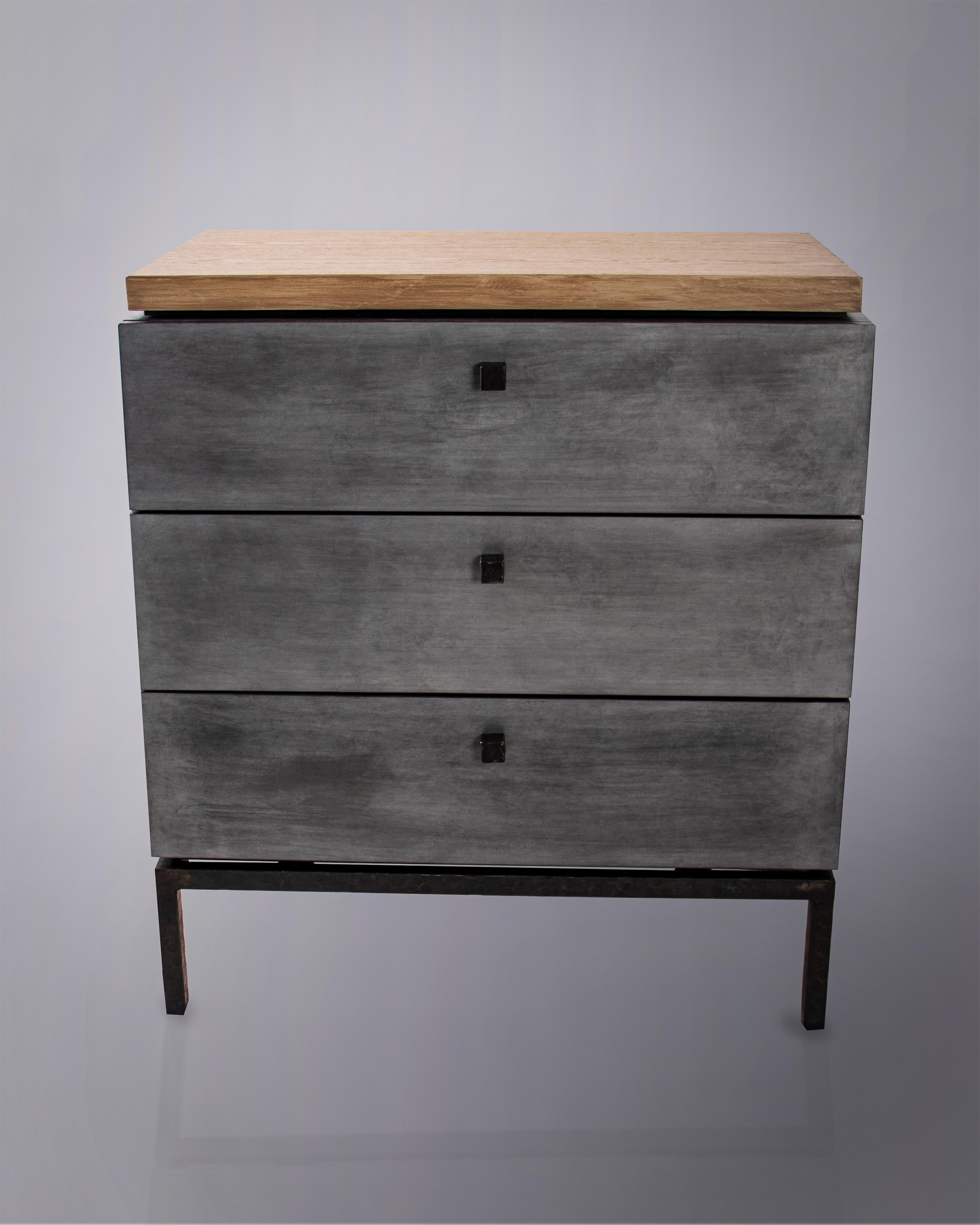 North American Pewter Zinc Three-Drawer Bedside Table For Sale