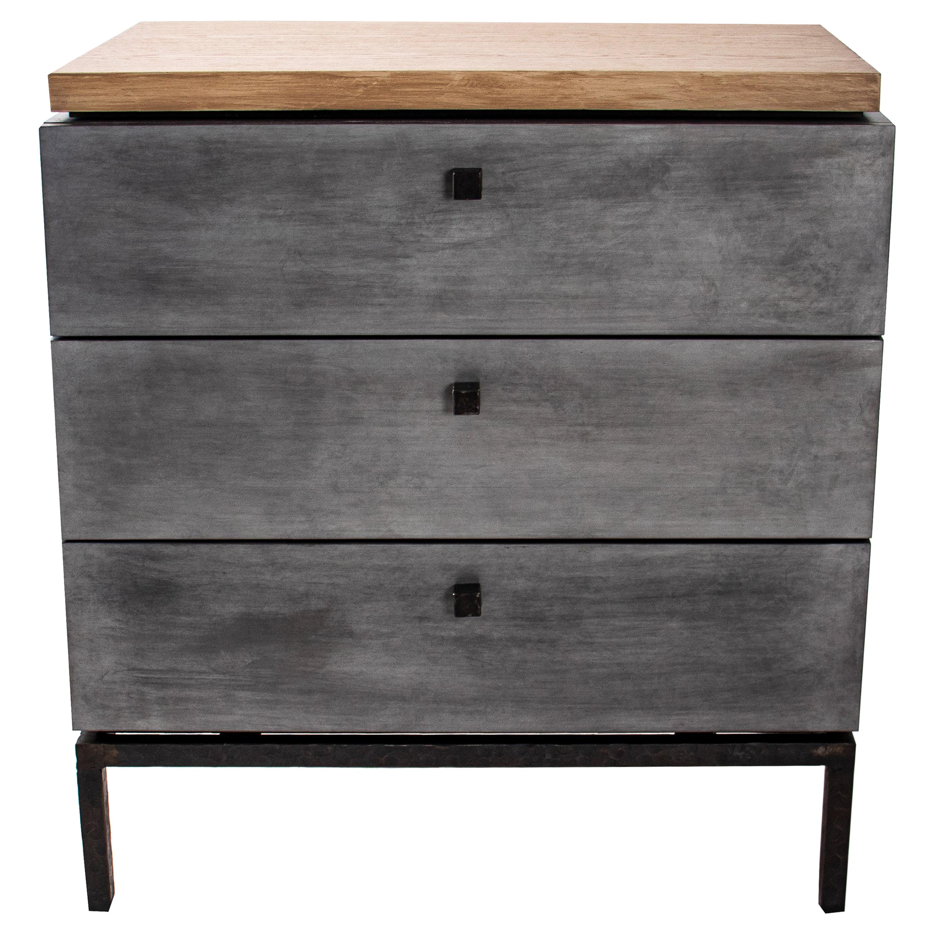 Pewter Zinc Three-Drawer Bedside Table For Sale