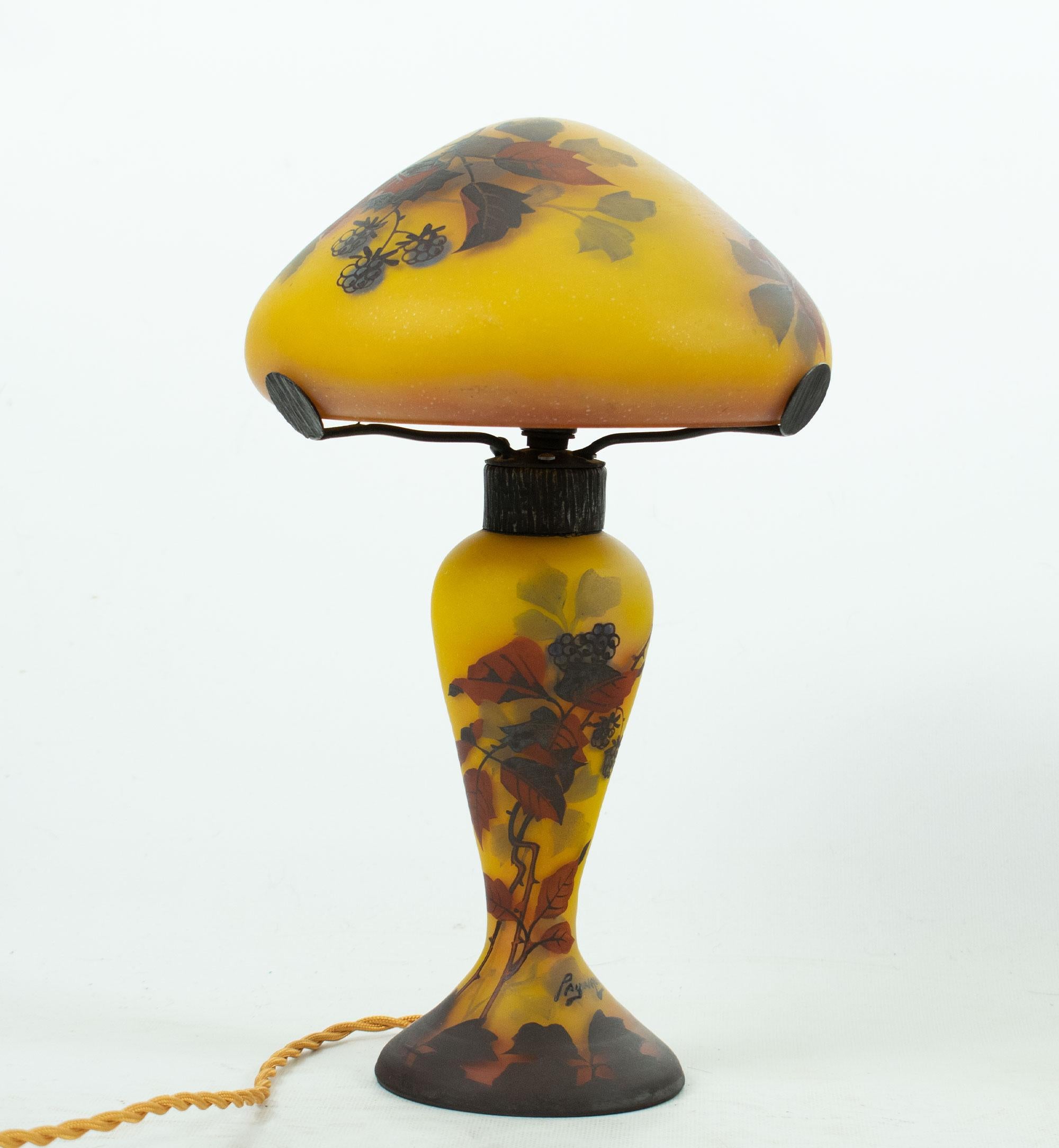 Glass PEYNAUD - Rare Art Nouveau Table Lamp, Decor of mulberry blossoms, Circa 1910