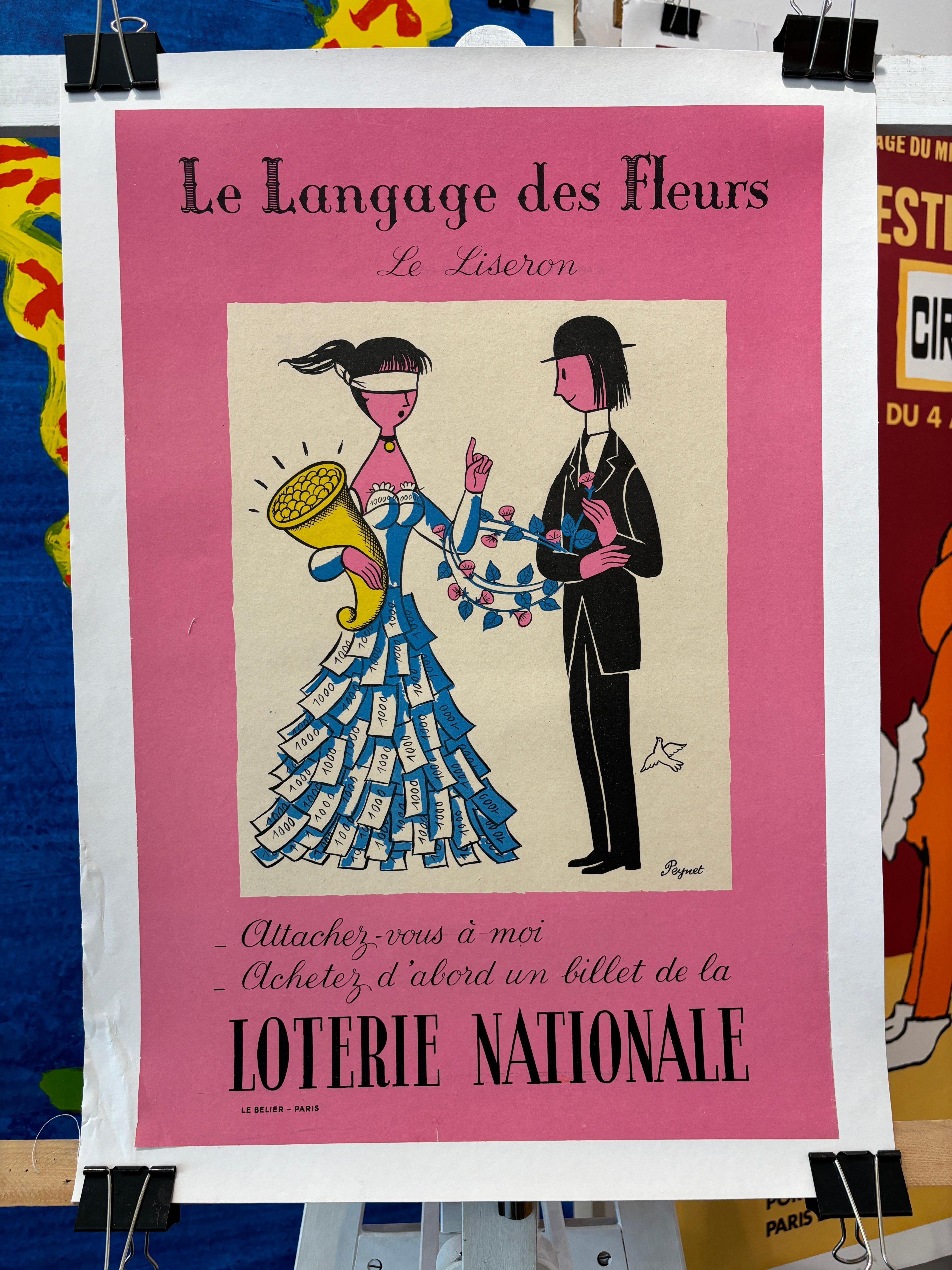 Moderne Peynet 'Le Langage Des Fleurs' Original Vintage Poster, C.C. 1970 en vente
