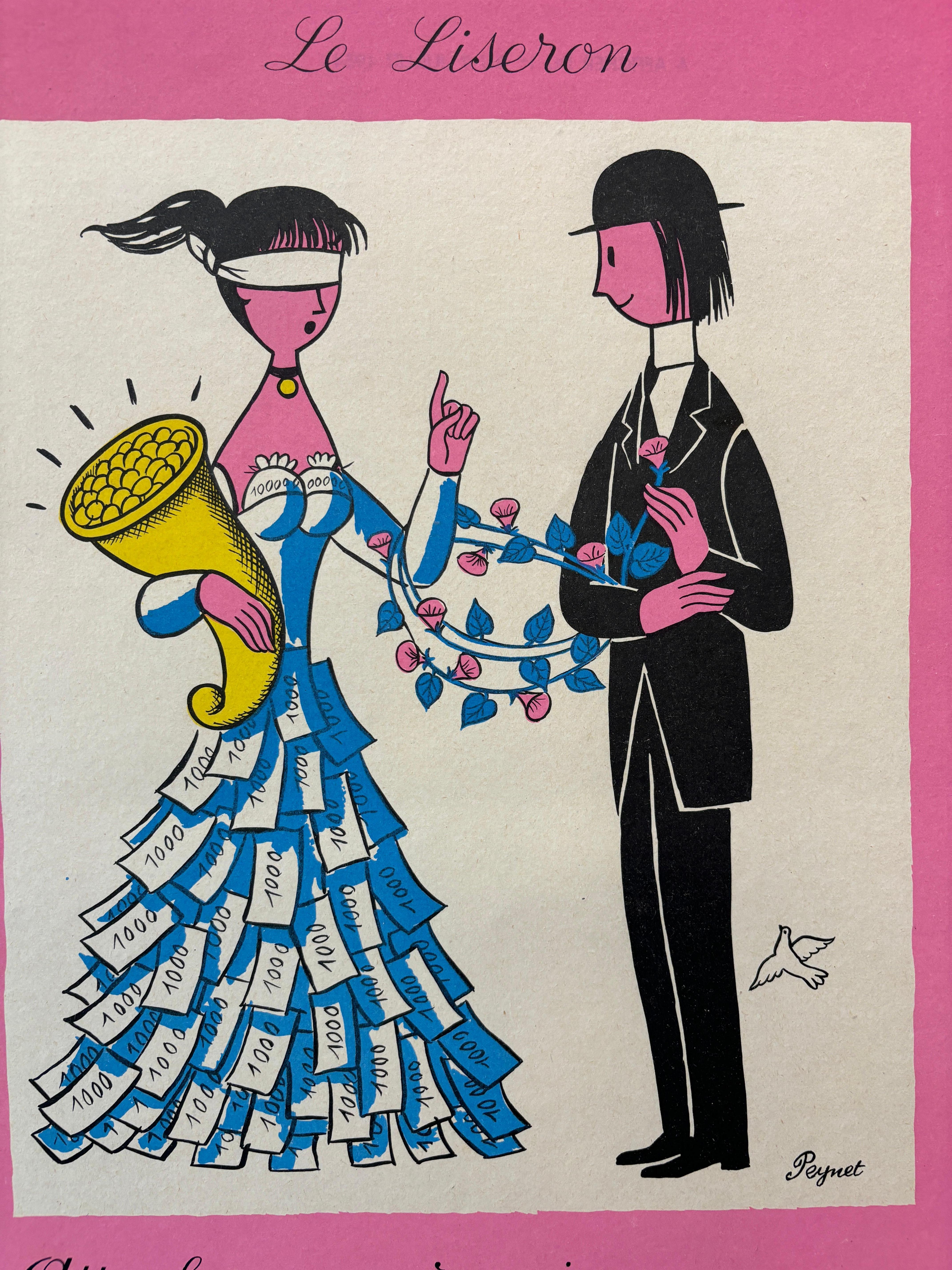 French Peynet ‘Le Langage Des Fleurs’ Original Vintage Poster, C. 1970 For Sale