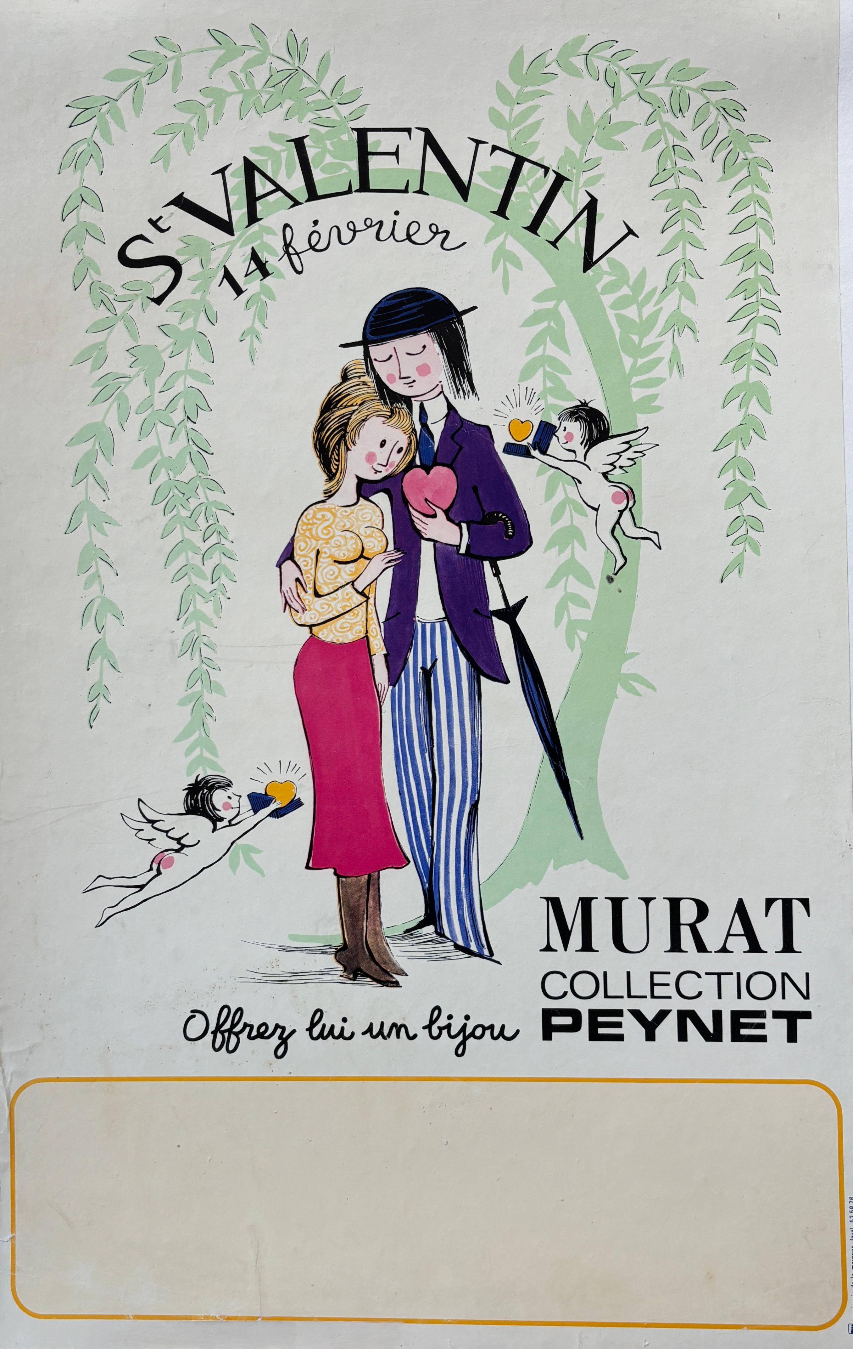 Late 20th Century Peynet ‘Saint Valentine’ Murat Collection Original Vintage Poster, Circa 1970  For Sale