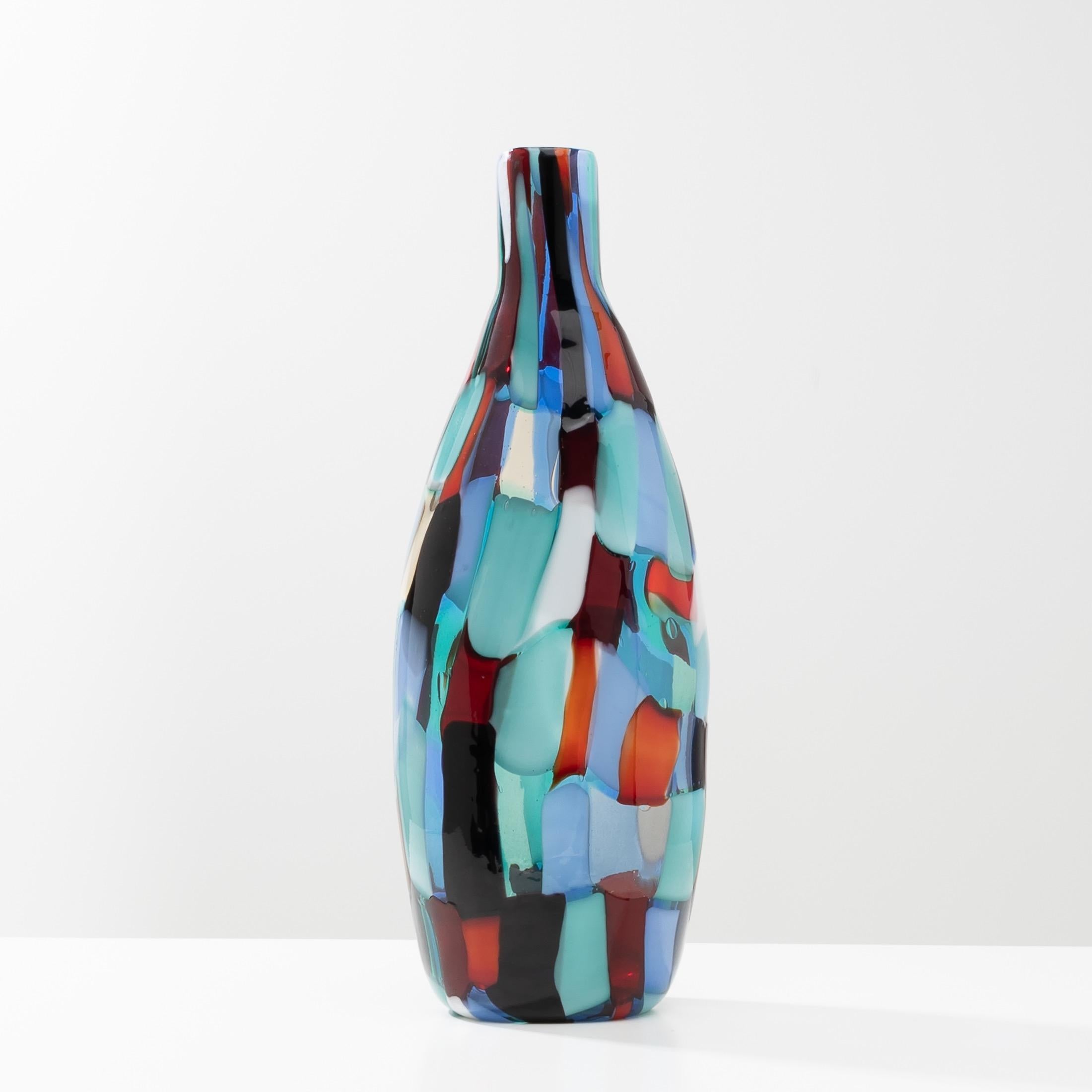 Italian Pezzato Arlechino Bottle Shaped Vase by Fulvio Bianconi, Model 4319, Venini For Sale
